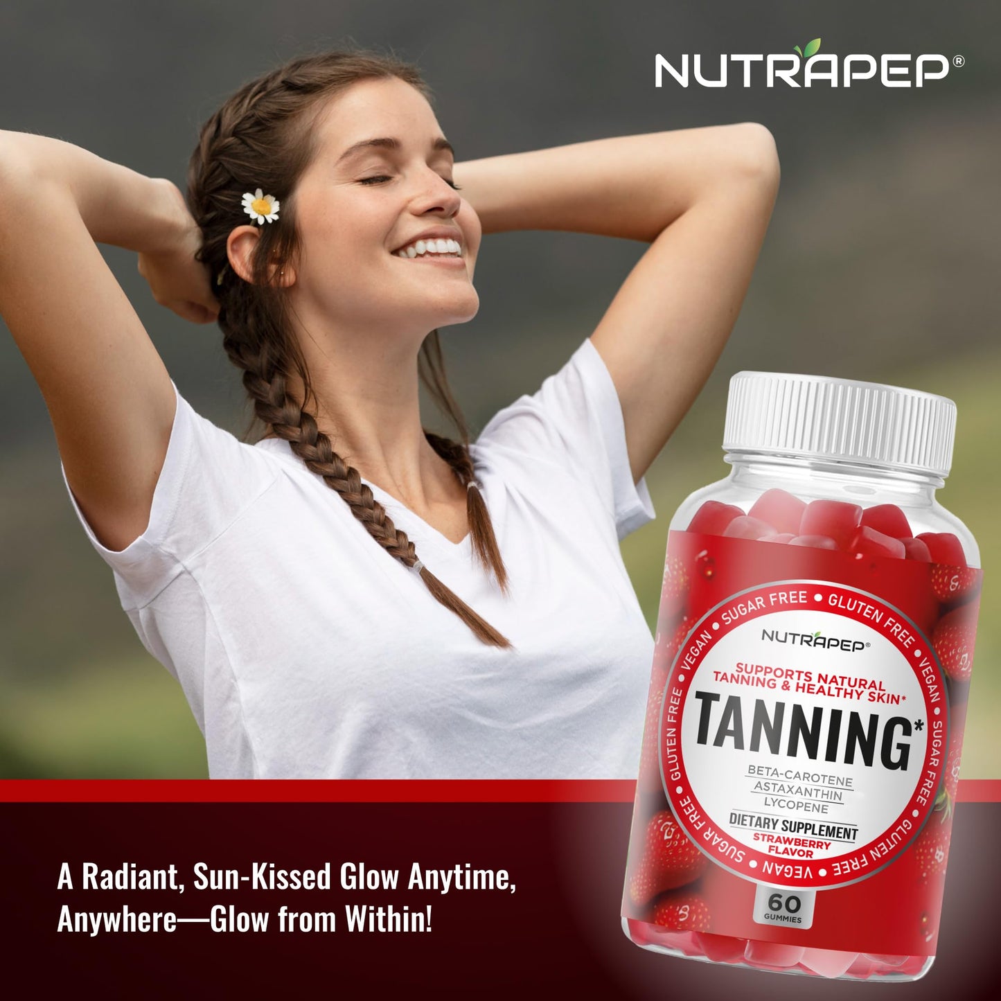 NutraPep Tanning Gummies for Women, 60 Count
