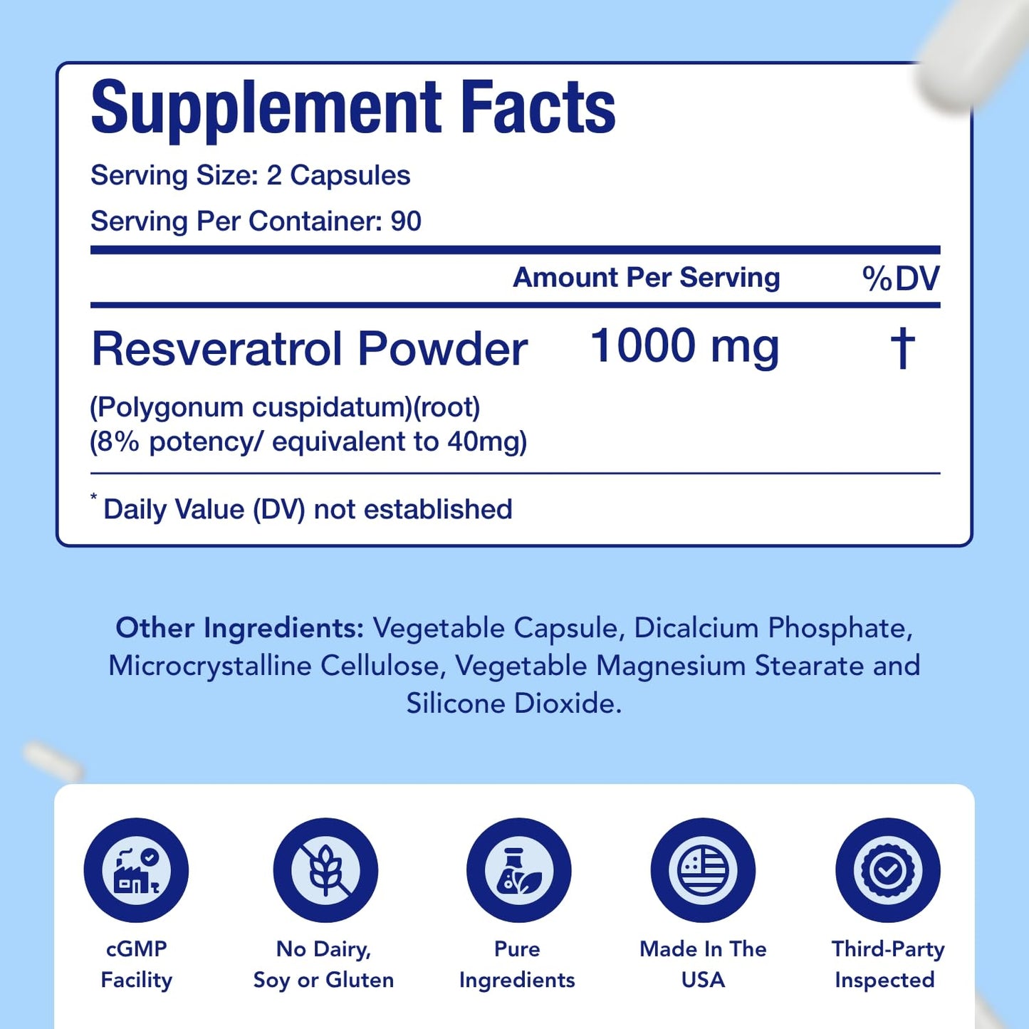 NasaBeahava Resveratrol 1000mg Capsules, 180 Count