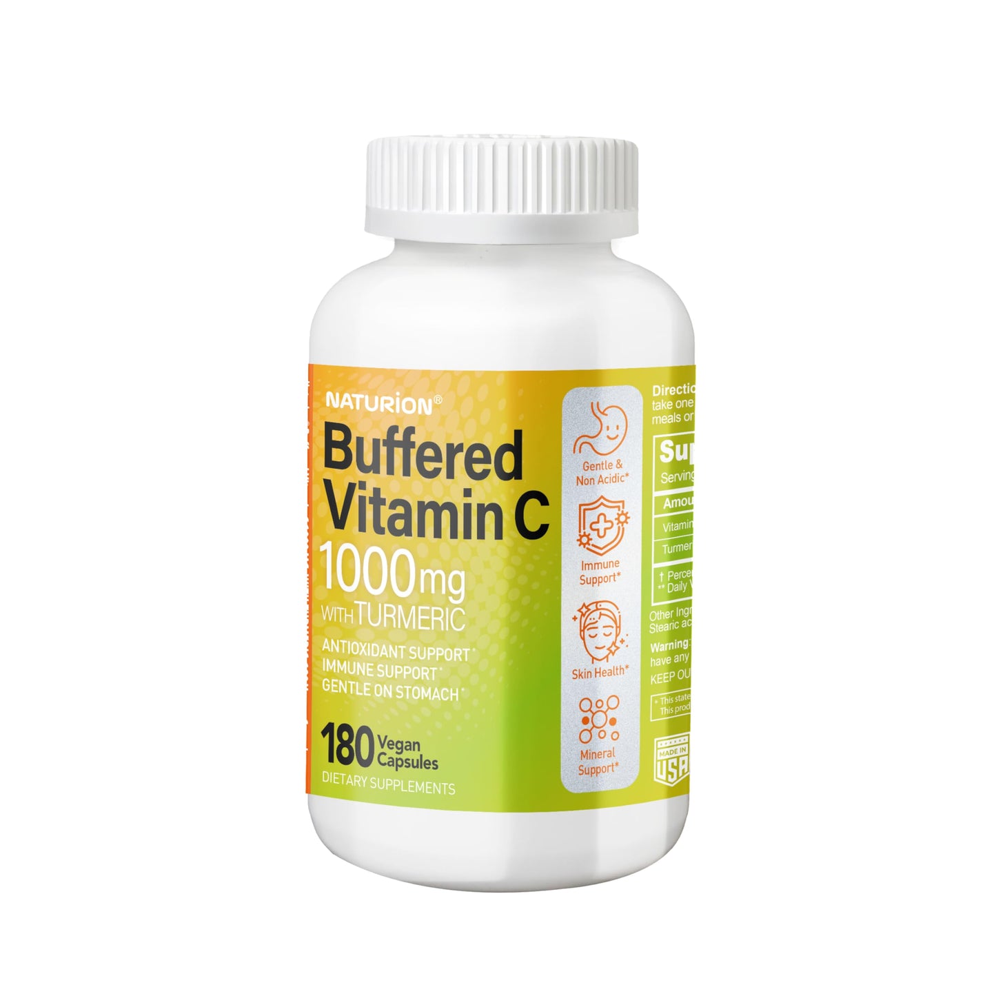 NATURION Buffered Vitamin C 1000 mg with Organic Turmeric Capsule, 180 Count