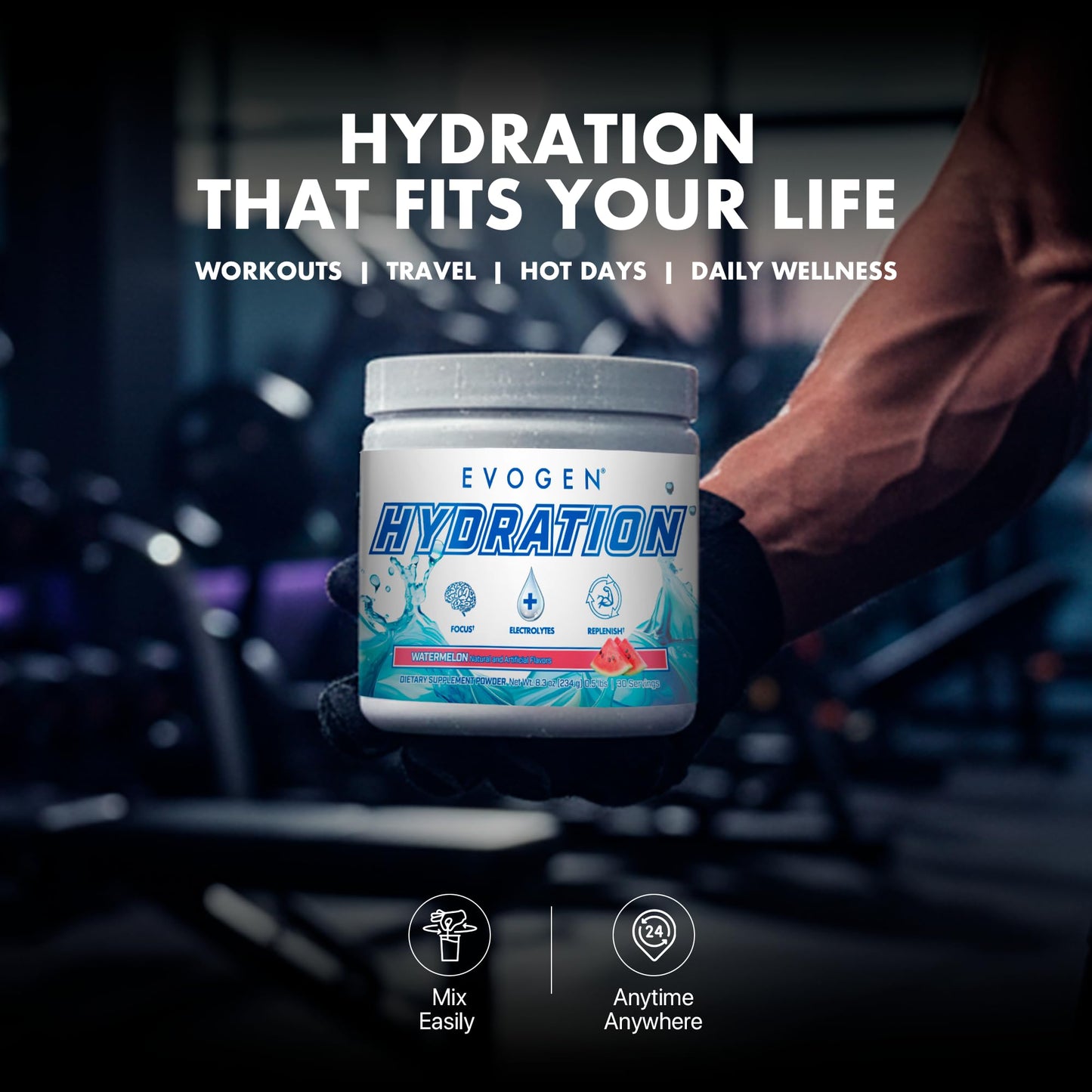Evogen Hydration Sugar-Free Electrolytes Powder, 30 Servings