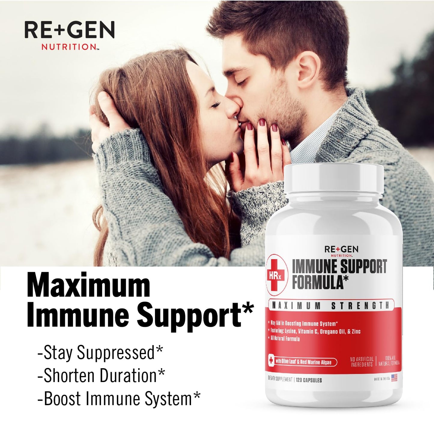 Re+Gen Nutrition Immune Support Capsule with Zinc, Vitamin C, L-Lysine & Oregano Oil, 120 Capsules