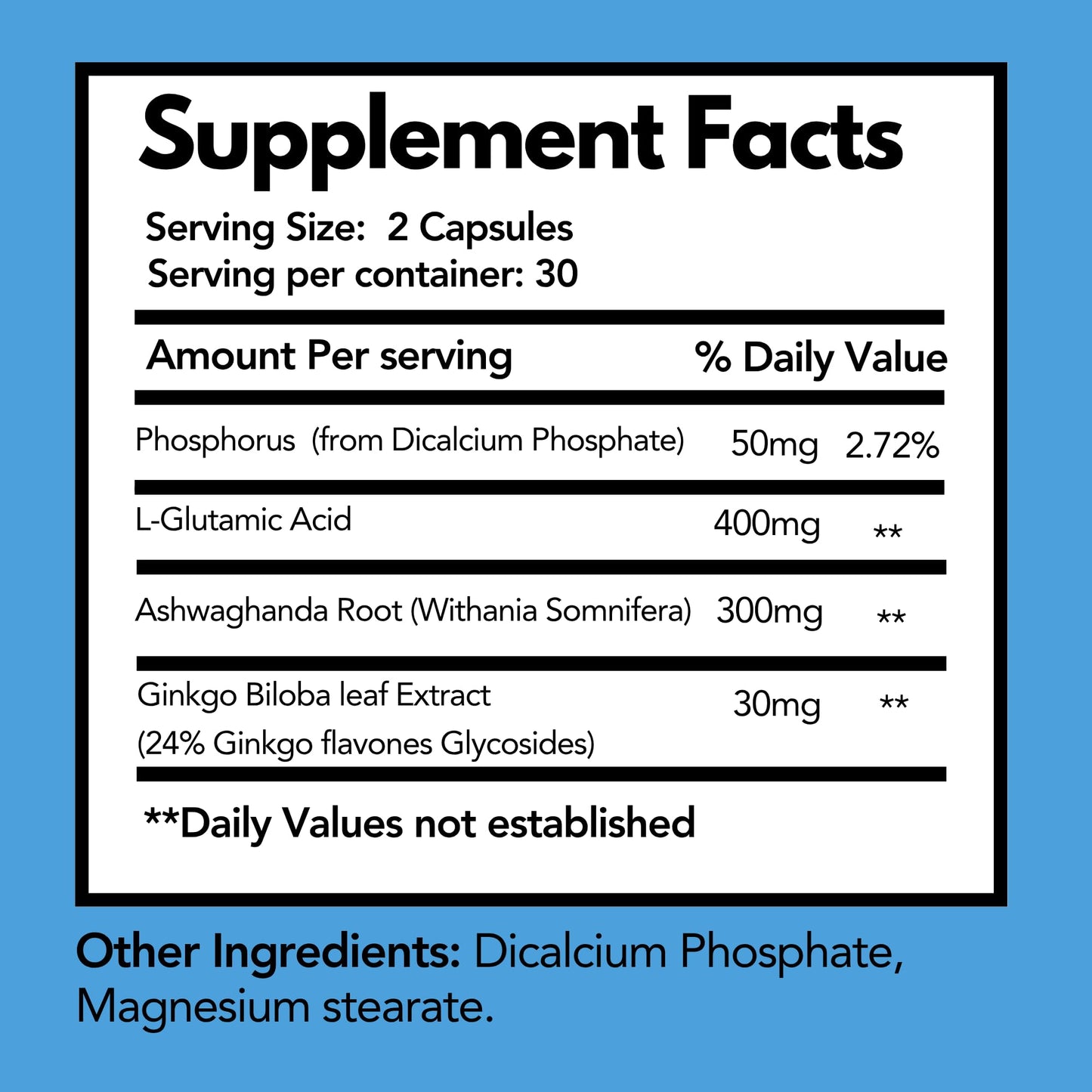 Arymar Glucofos L-Glutamic Acid, Ashwagandha, Ginkgo Biloba & Phosphorus Brain & Nerve Support Supplement Capsules, 60 Count