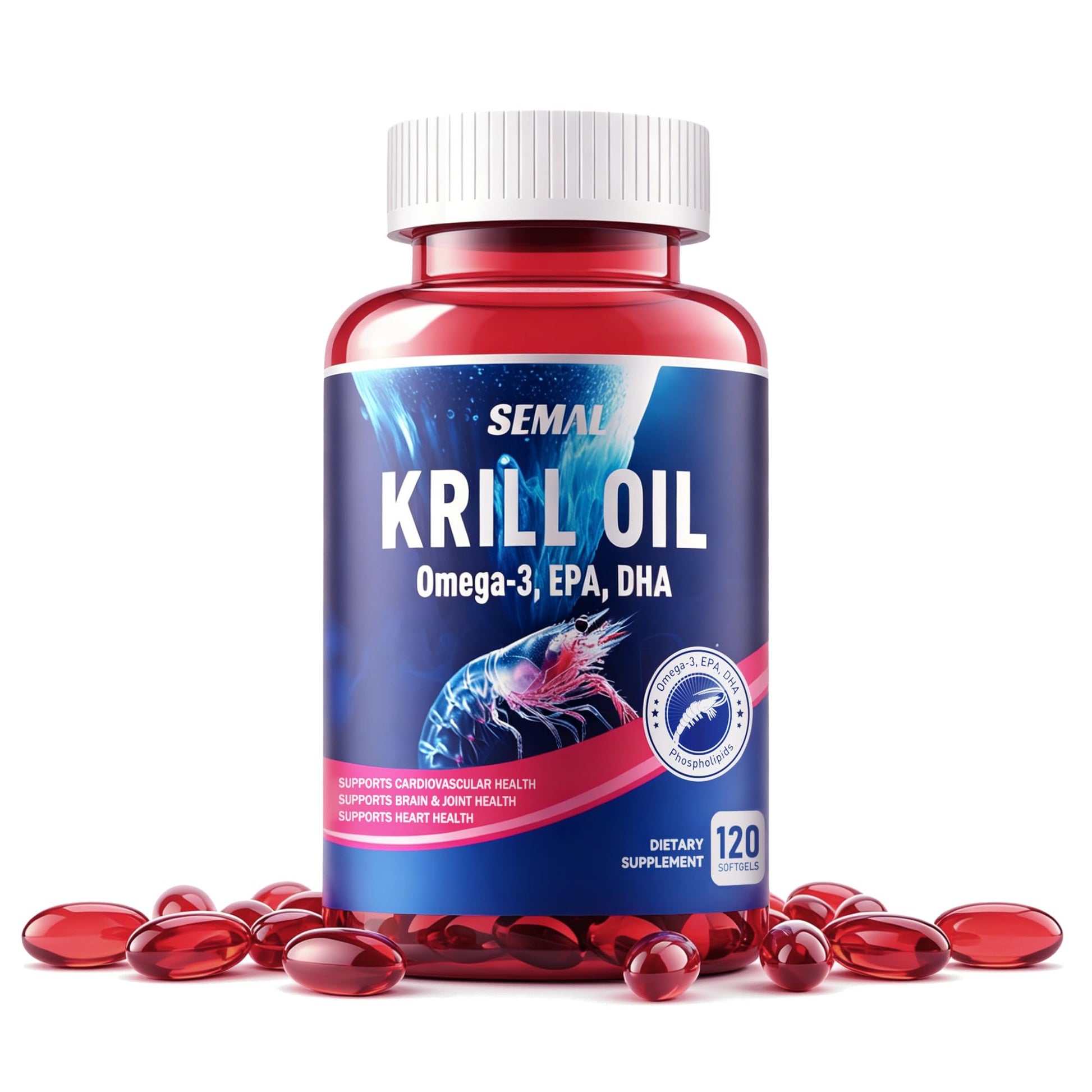 SEMAL Krill Oil 1000mg Omega-3 EPA DHA with Astaxanthin & Phospholipids Softgels, 120 Count