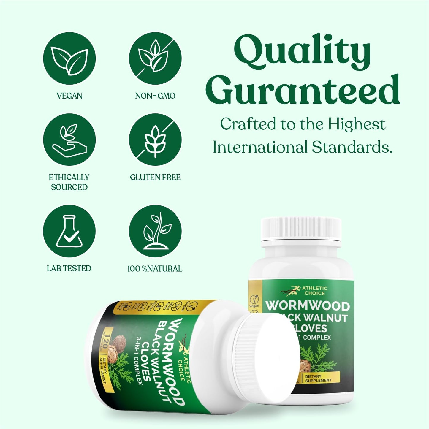 Athletic Choice Wormwood Black Walnut Clove Complex 3-in-1 Formula Capsule 120 Count