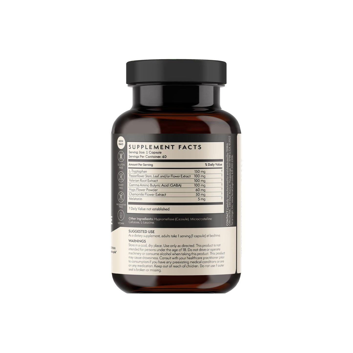 TERRA ORIGIN Healthy Sleep & Wake Natural Sleep Aid Supplement Capsules 60