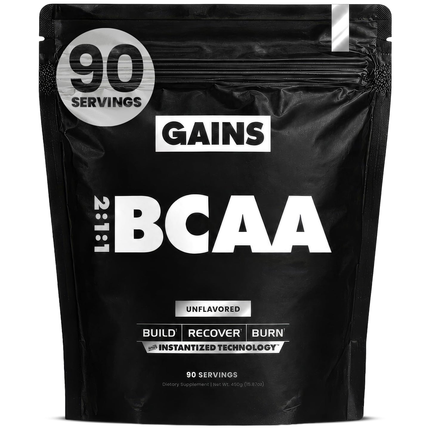 GAINS IN BULK BCAA Powder, Plant-Based Pre Workout, Unflavored, 16 oz