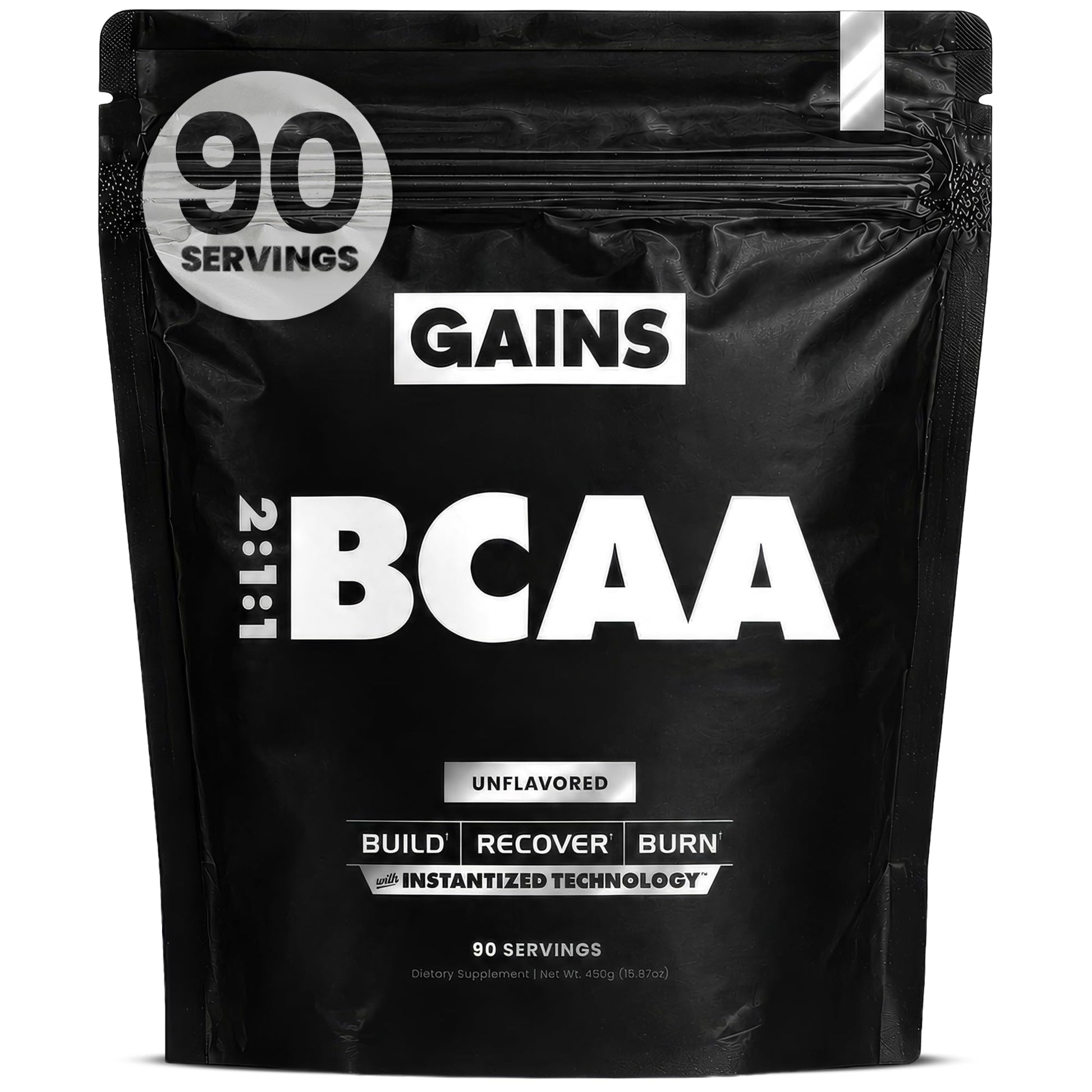 GAINS IN BULK BCAA Powder, Plant-Based Pre Workout, Unflavored, 16 oz