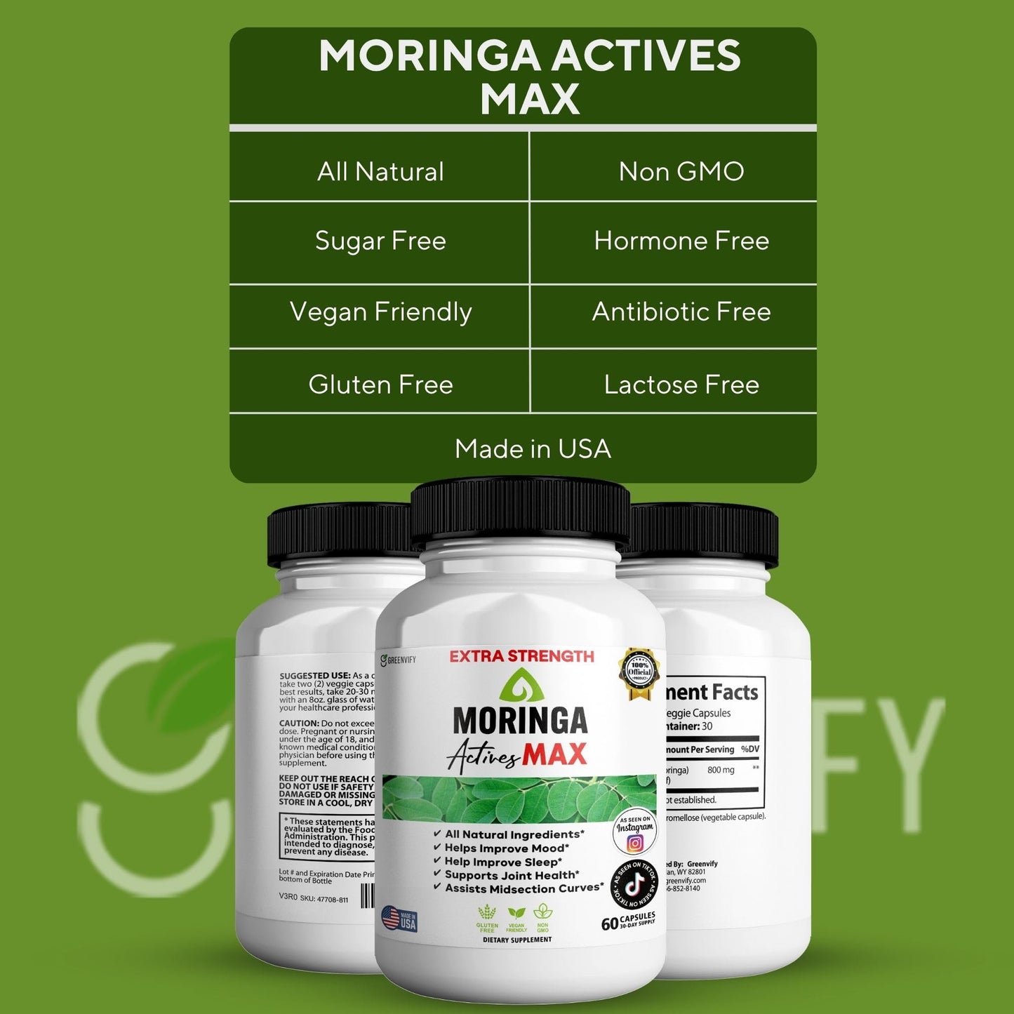 GREENVIFY Moringa Actives Max Dietary Supplement Capsules 600