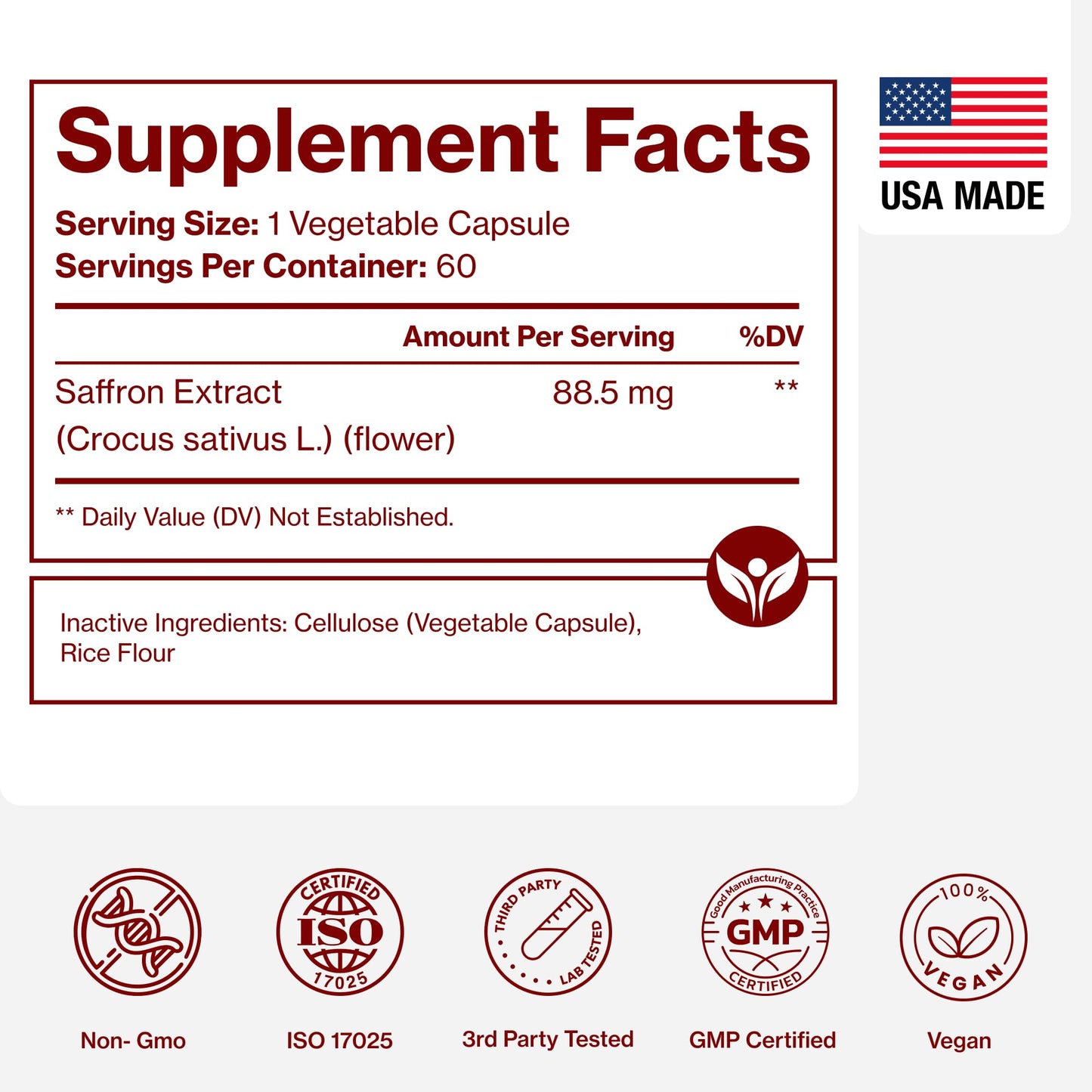 Pure Micronutrients Saffron Extract Capsules, 60 Count