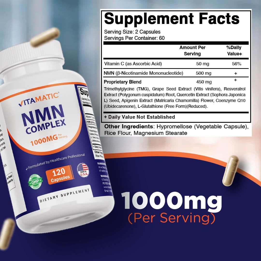 Vitamatic NMN Complex 1000 mg Per Serving Capsule, 120 Capsules