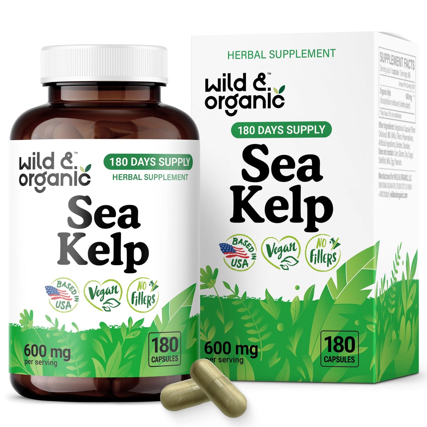 Wild & Organic Sea Kelp Capsules 600 mg, 180 Count