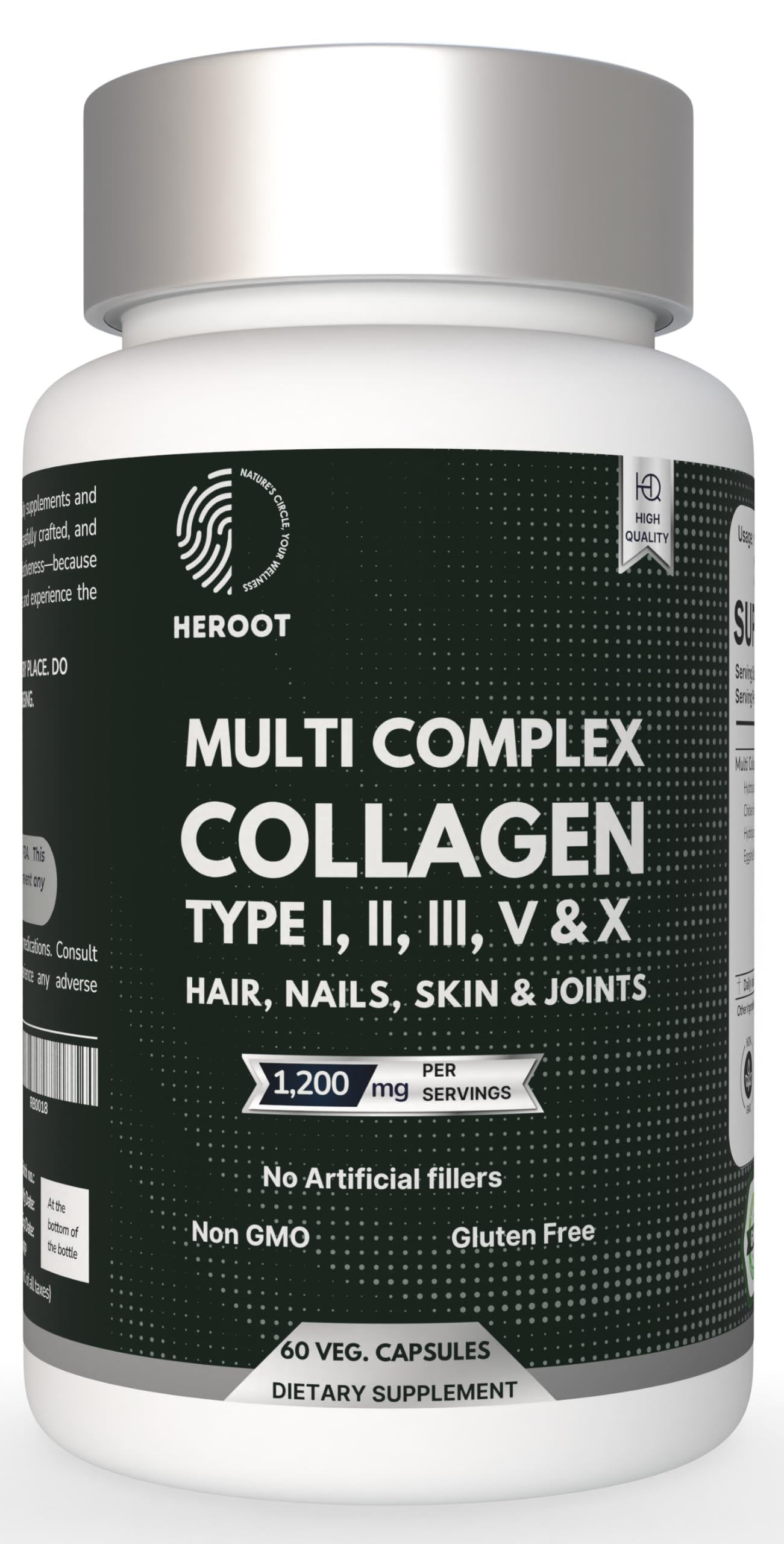Heroot Plant-Based Collagen 500mg Skin, Hair and Nails Supplement Capsule 60
