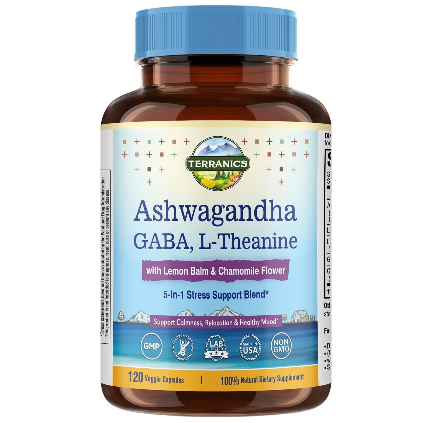 Terranics Ashwagandha L-Theanine Supplement for Stress Relief 120 Vegan Capsules