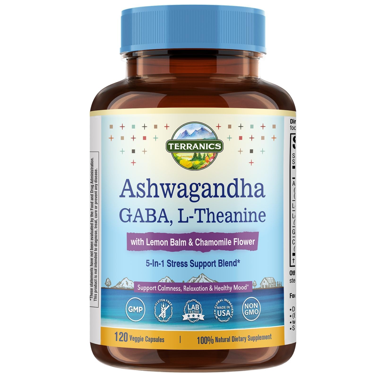 Terranics Ashwagandha L-Theanine Supplement for Stress Relief 120 Vegan Capsules