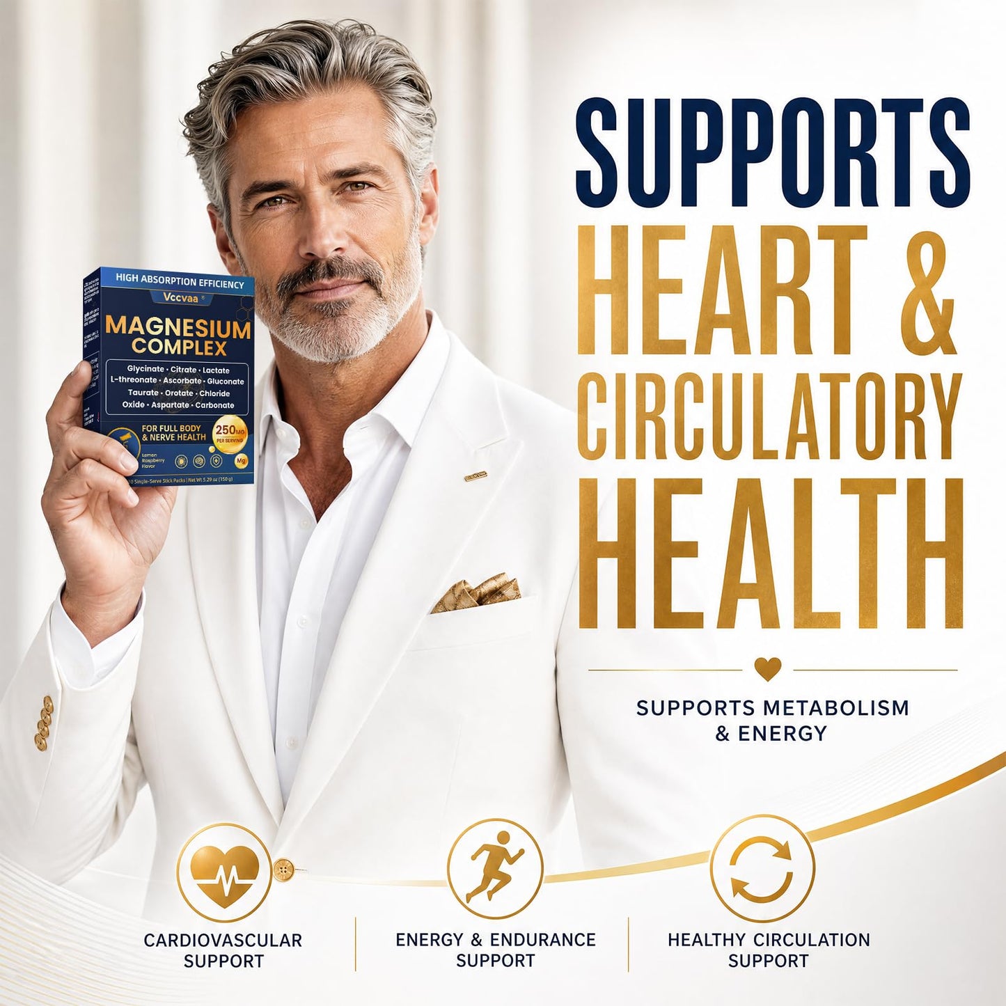Vccvaa Magnesium Complex Powder Supplement with Glycinate, Citrate, Malate, L-threonate for Muscle, Heart & Brain, Vegan, Lemon Raspberry, 30 Servings