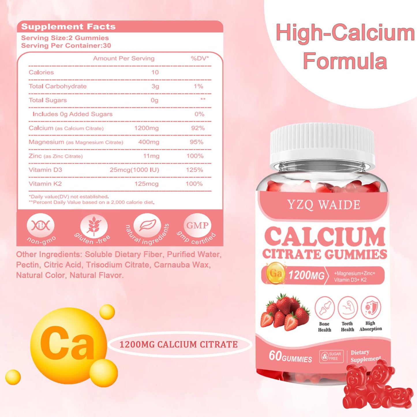YZQ WAIDE Calcium Citrate Gummies Gummy 60 Count