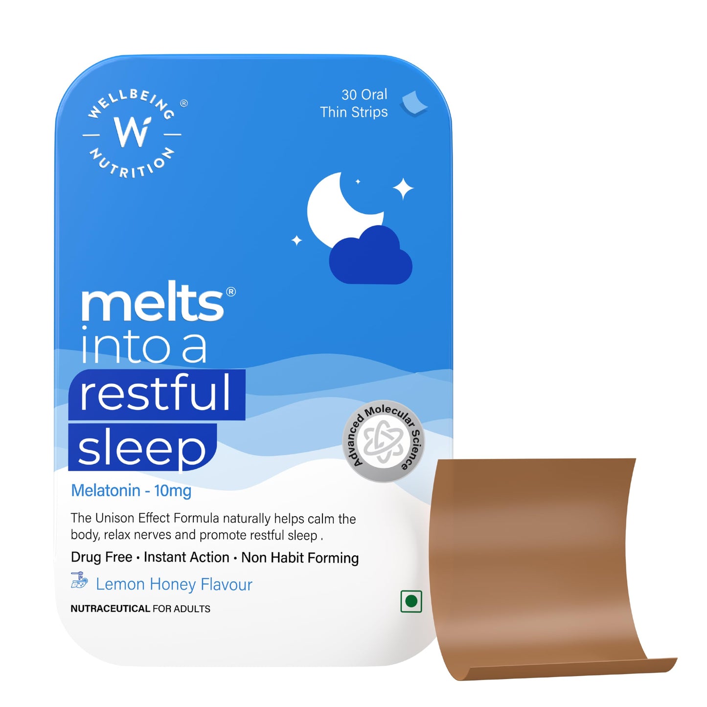 Wellbeing Nutrition Melts Restful Sleep Aid Melatonin 10mg Oral Strips 30