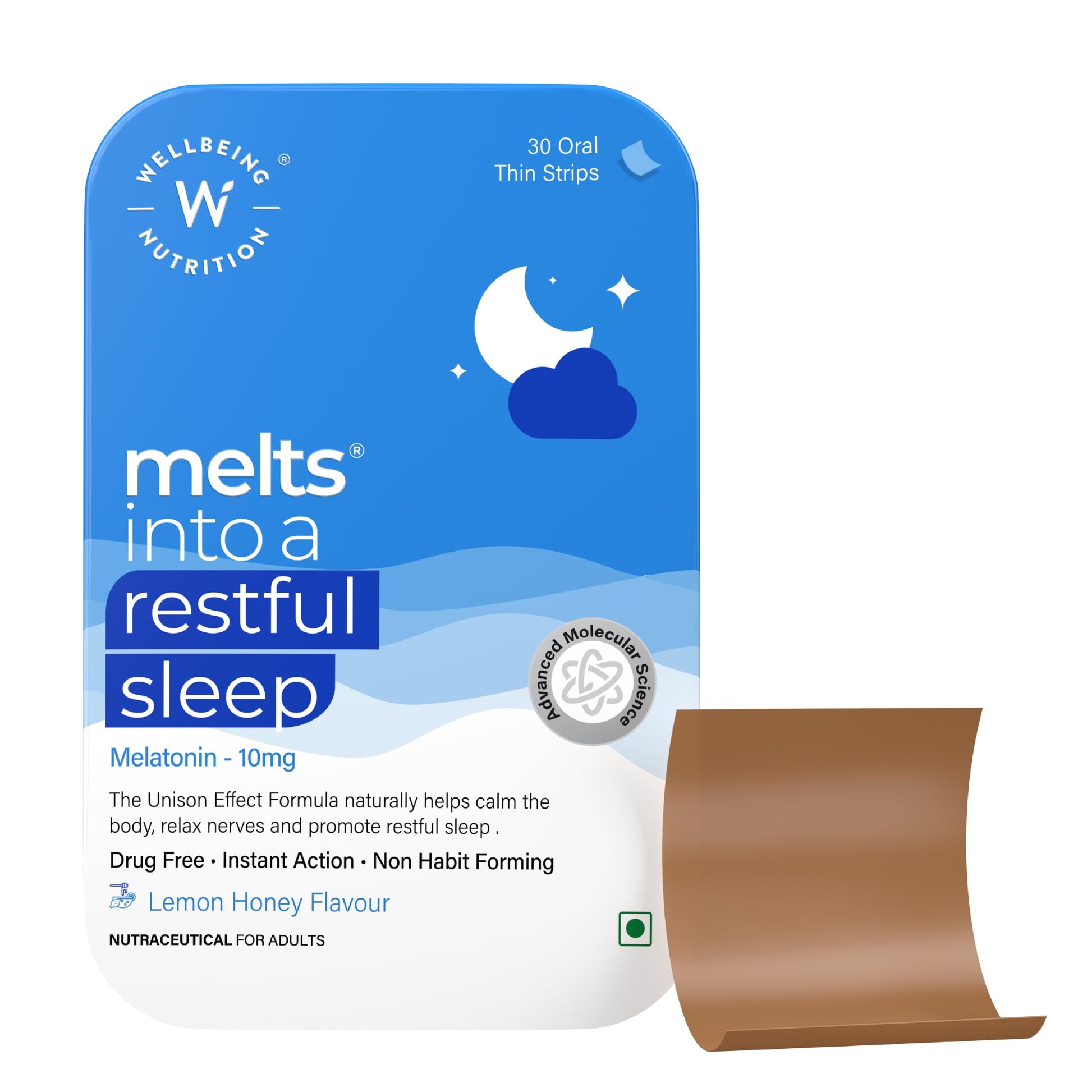 Wellbeing Nutrition Melts Restful Sleep Aid Melatonin 10mg Oral Strips 30