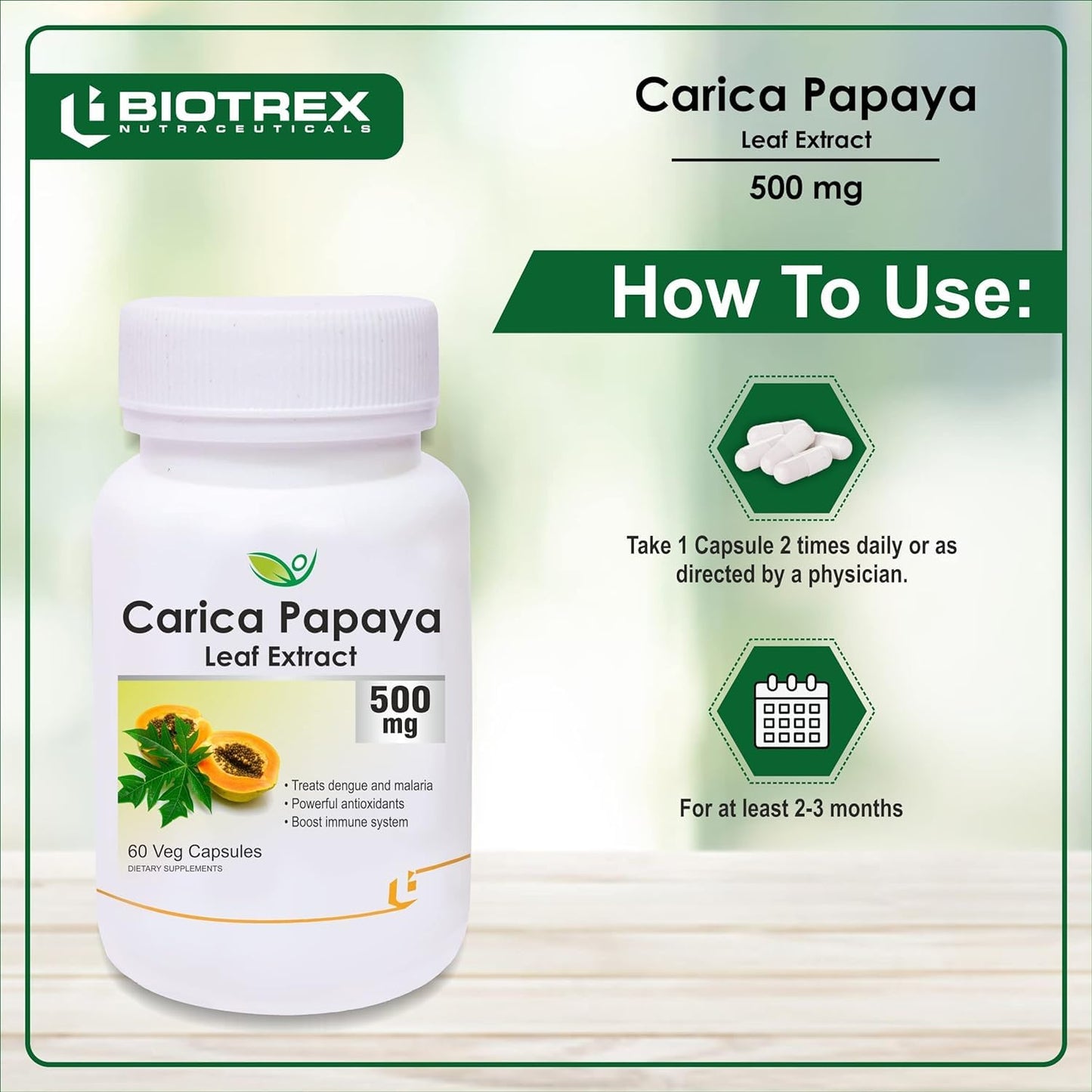 Generic Carica Papaya Leaf Extract 500mg Capsule 60 Capsules