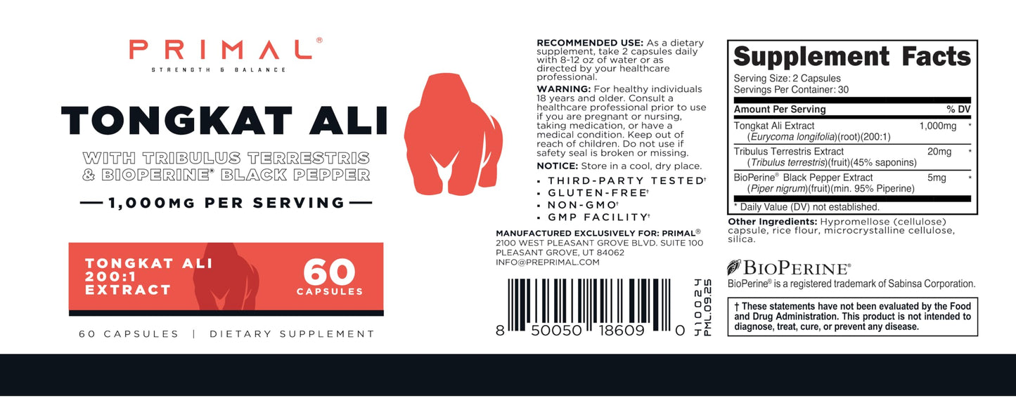 Primal Tongkat Ali 1000mg Capsule, 60 Count