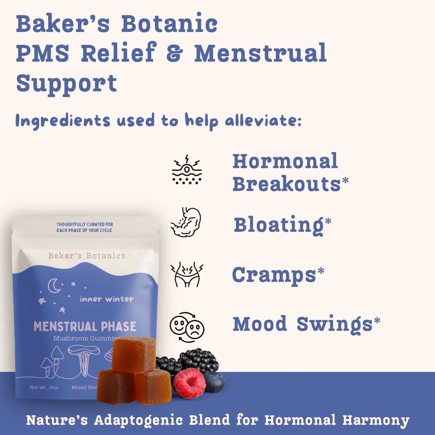 Baker's Botanics Menstrual Mushroom Gummies 3 Pack