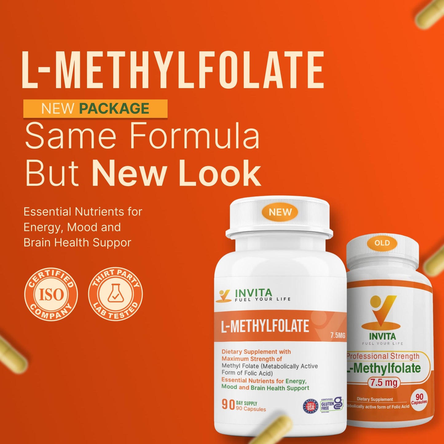 INVITA L-Methylfolate 7.5mg 5-MTHF Capsule, 90 Count