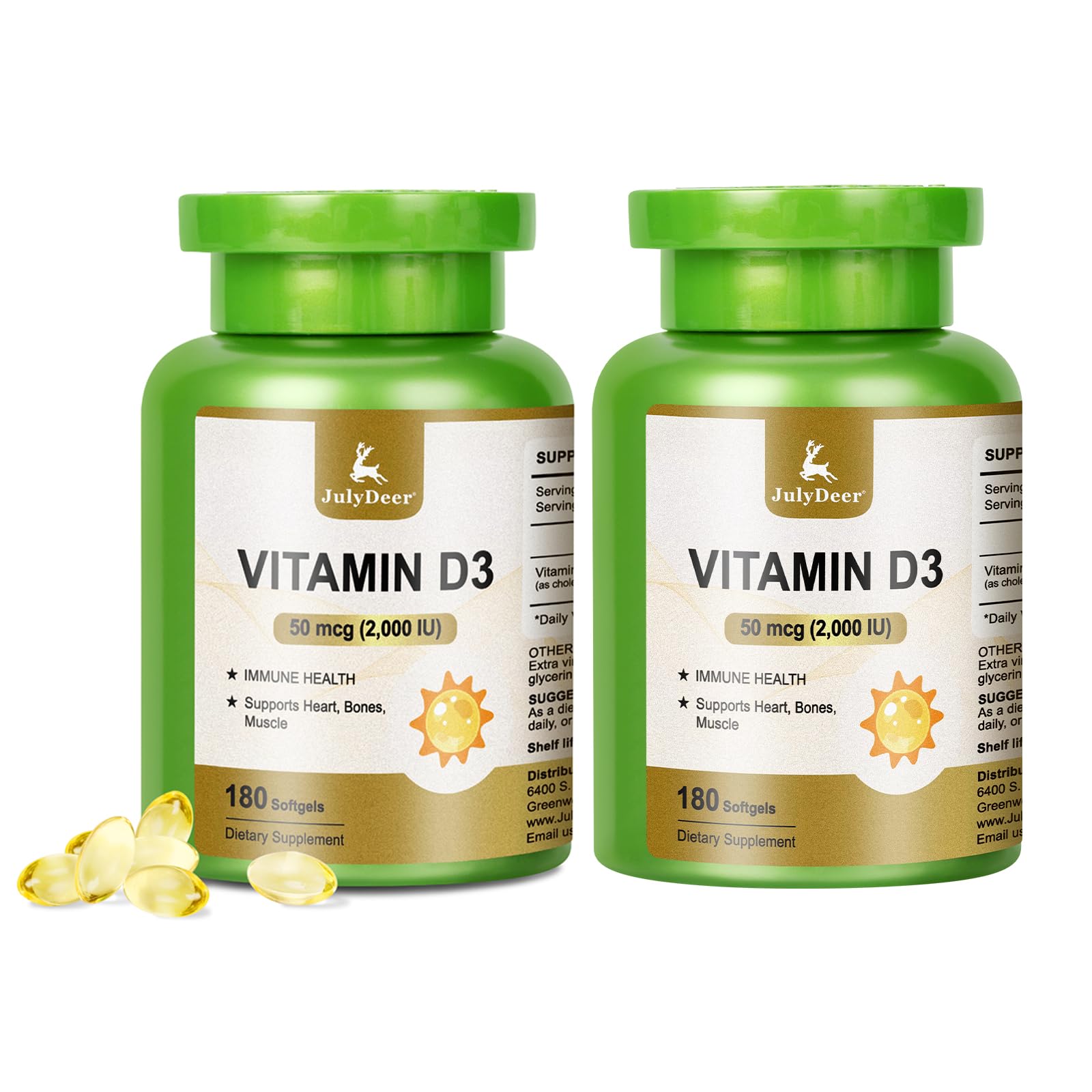 JulyDeer Vitamin D3 2000 IU (50 mcg), 360 Softgels