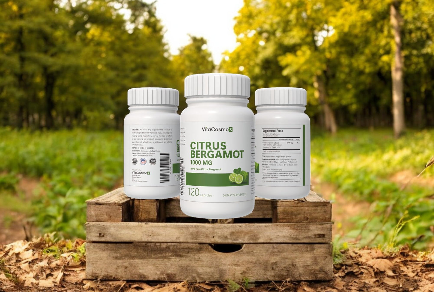 VitaCosmoX Citrus Bergamot Extract 1000mg Capsules, 120 Count