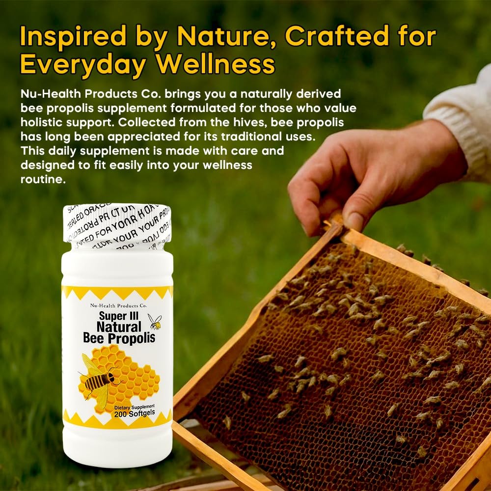 NCB NCB TECHNOLOGY Nu Health Super III Natural Bee Propolis with Vitamin C, Zinc & Lecithin Softgels, 200 Count