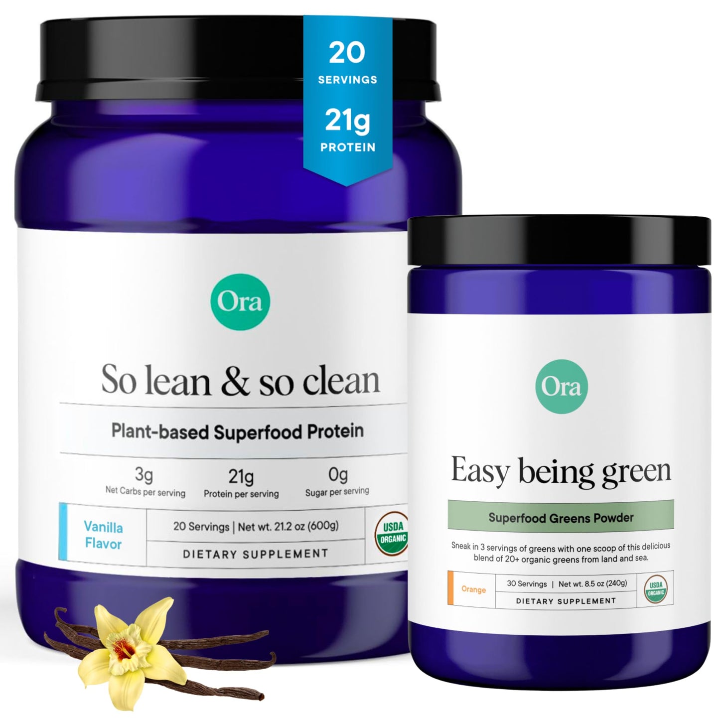 Ora Organic Greens Powder & Protein Power Bundle, Powder, 2-Pack