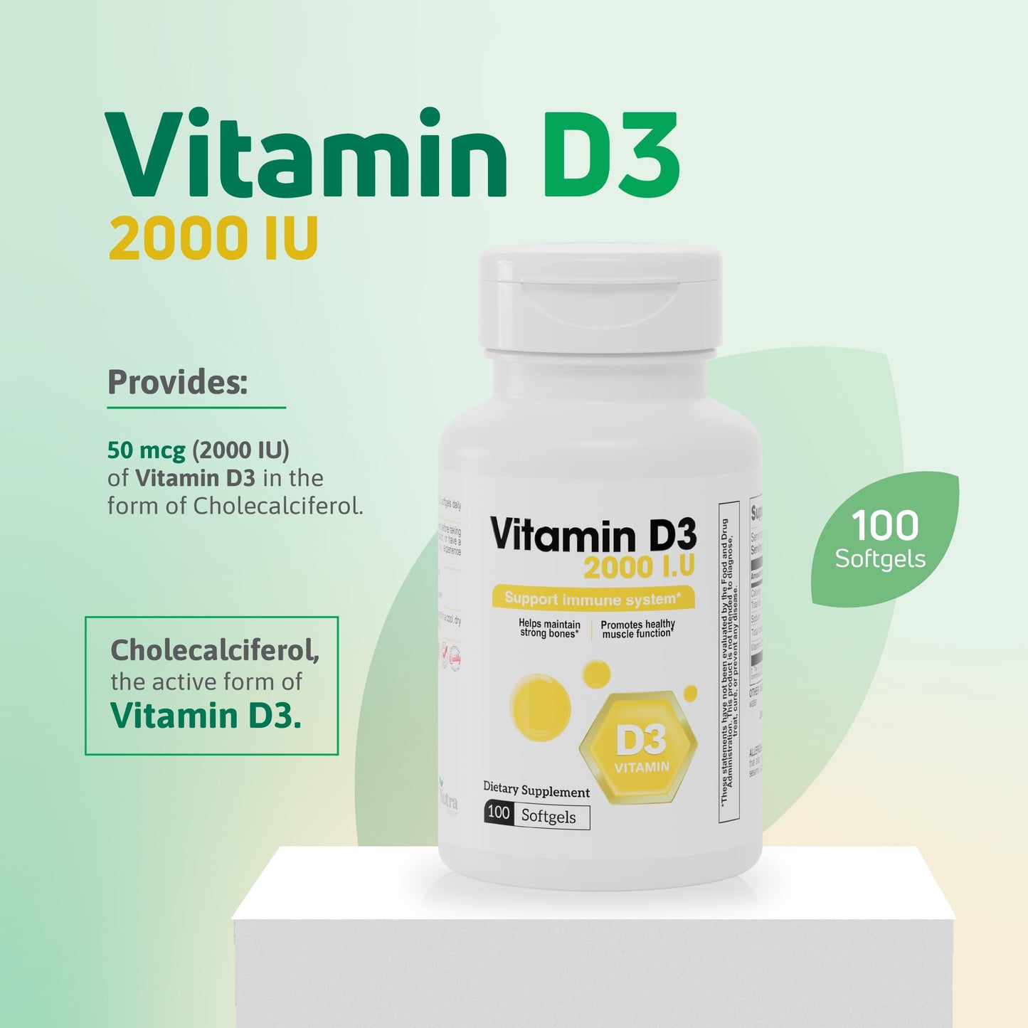 Nutra Nutrition Vitamin D3 2000 IU Softgels 100 Softgels
