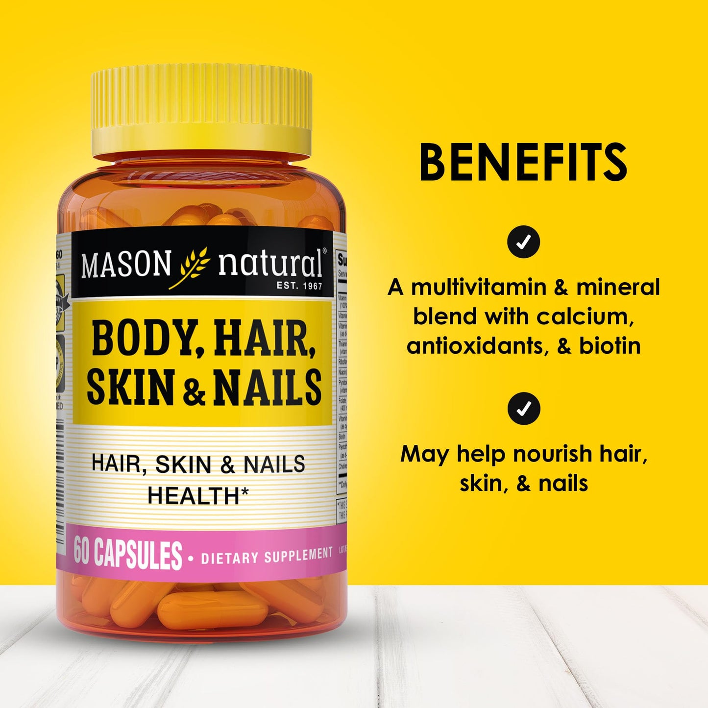 MASON NATURAL Hair, Skin & Nails Premium Beauty Supplement with Biotin, 60 Capsules