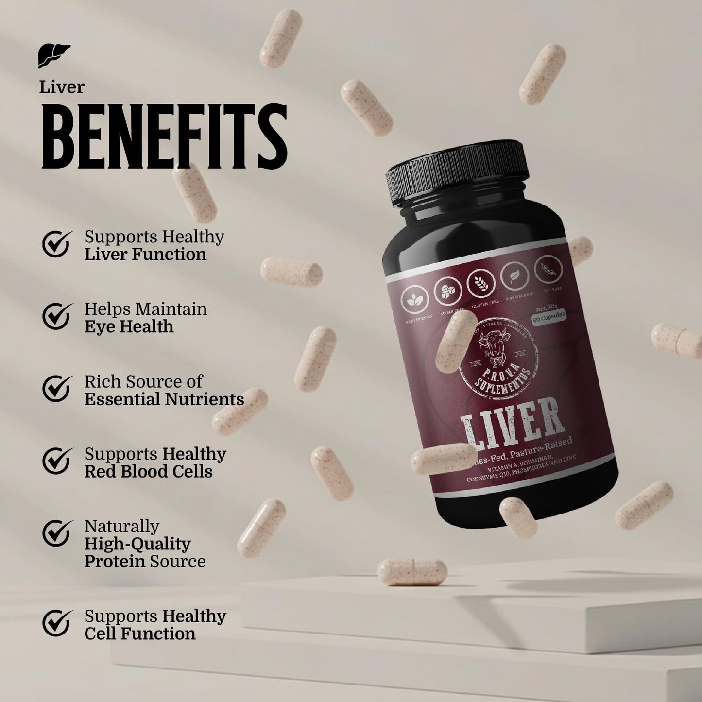 PROVA Suplementos Beef Liver Capsules 60 Count