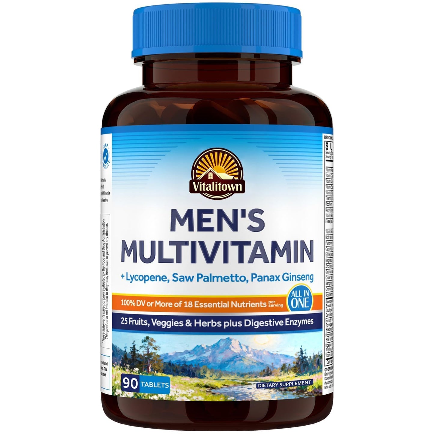 Vitalitown Multivitamin for Men, with Lycopene, Saw Palmetto, Magnesium, Zinc, Selenium, Vitamin A C D E K B, Fruits, Veggies & Enzymes for Complete Men's Health Support, 90 Tablets