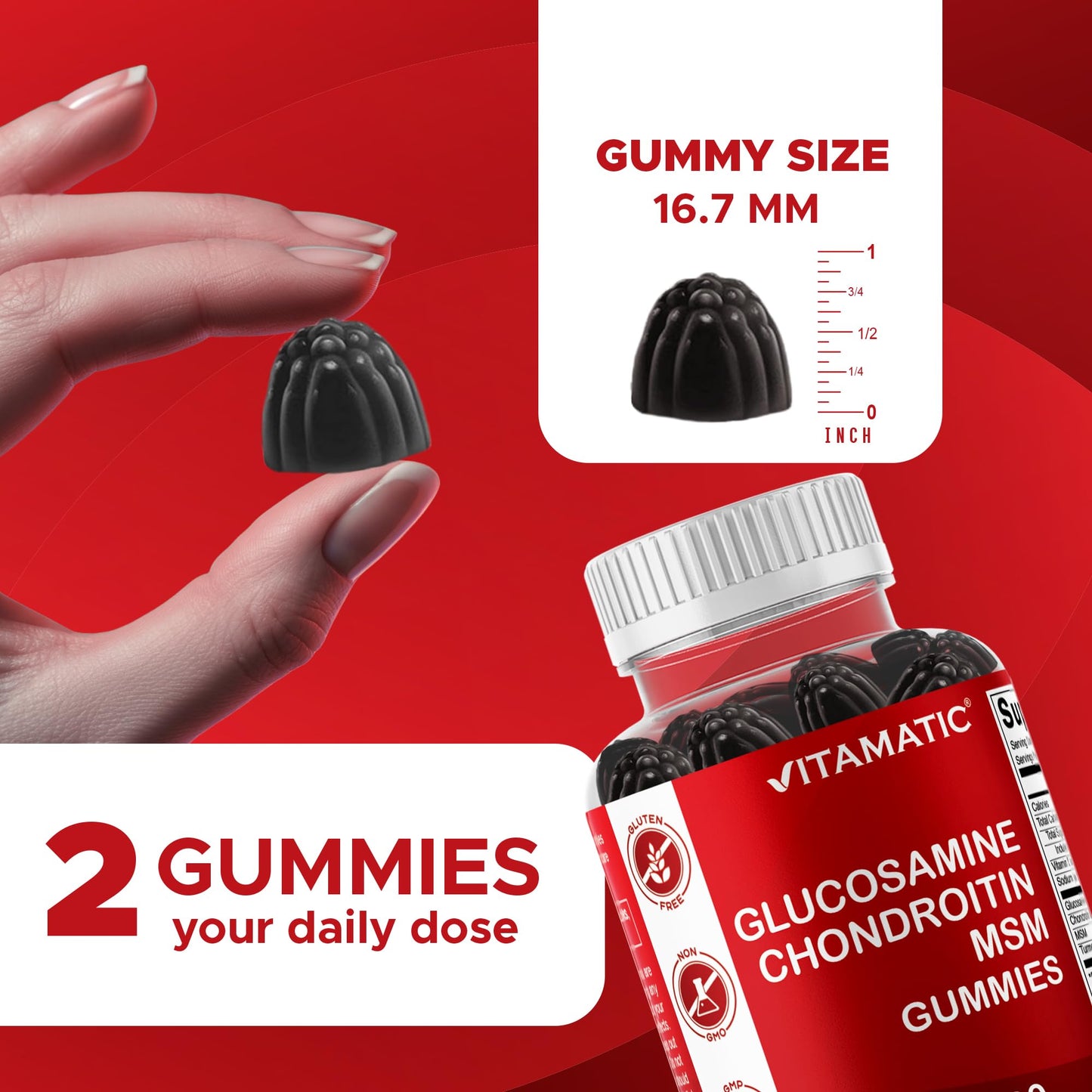 Vitamatic Glucosamine Chondroitin Gummies with MSM & Vitamin E – Joint Support Formula, 60 Gummies