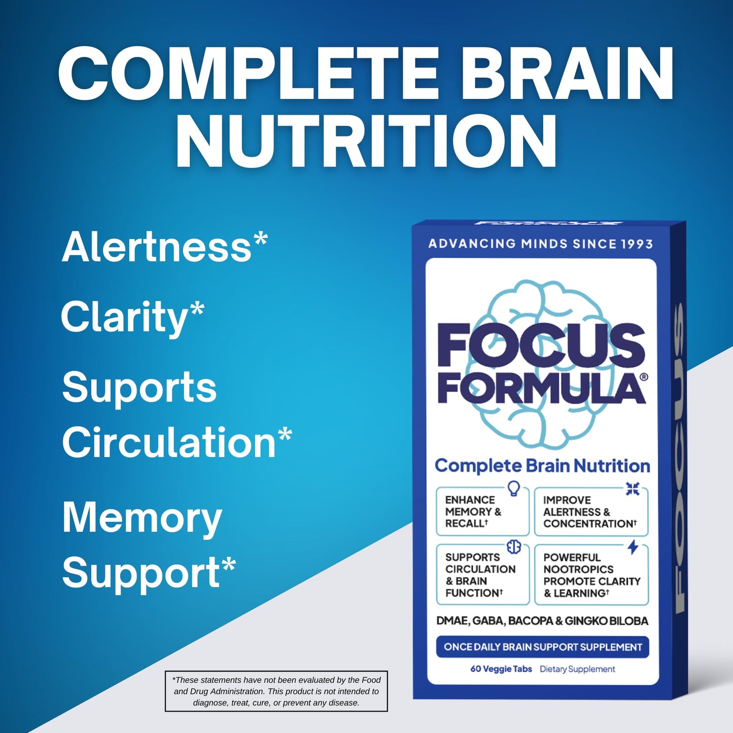 Microbiome Plus Focus Formula Nootropic Brain Supplement Tablet, 60 Count