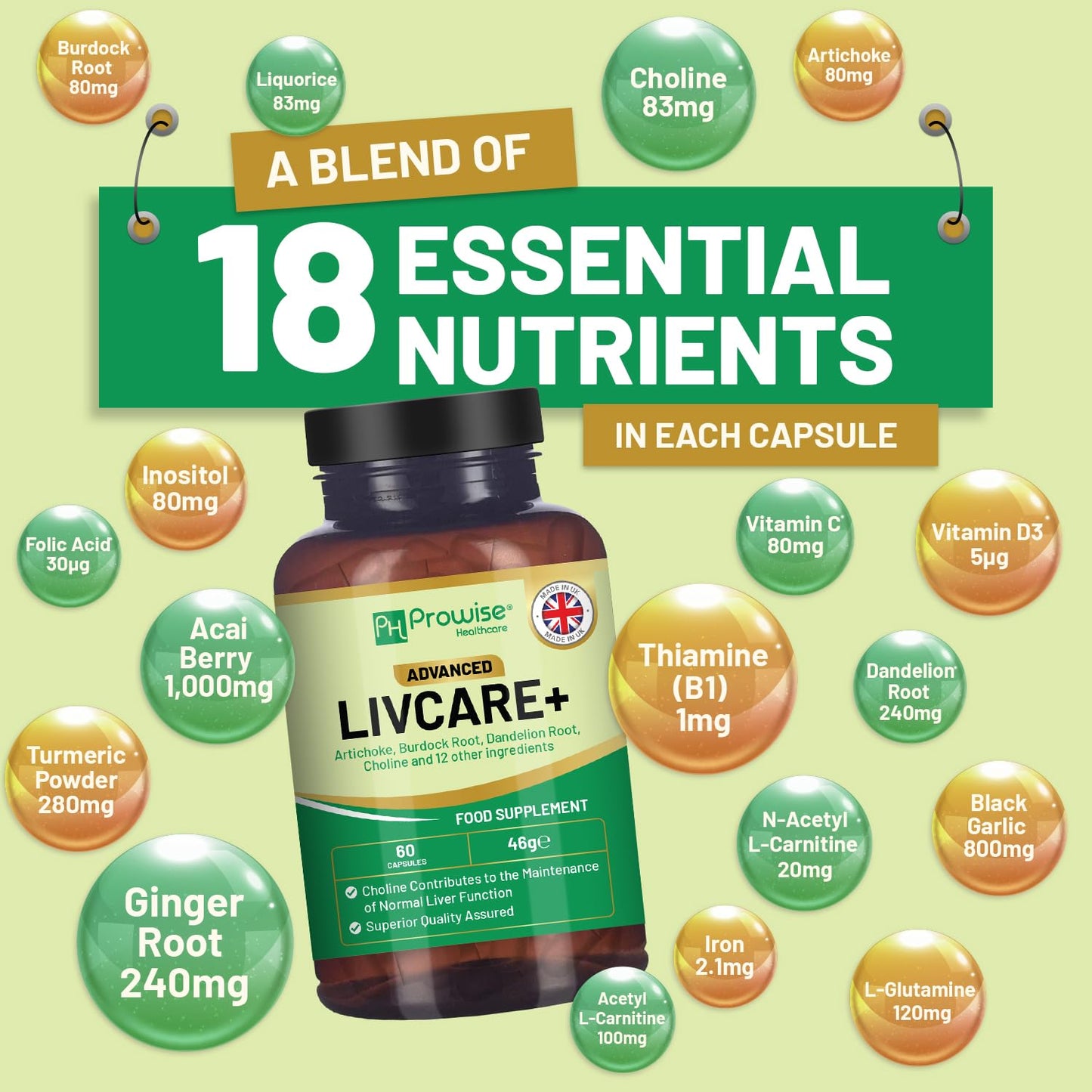 PH PROWISE Healthcare Advanced Livcare+ Vegan Capsules, 60 Count