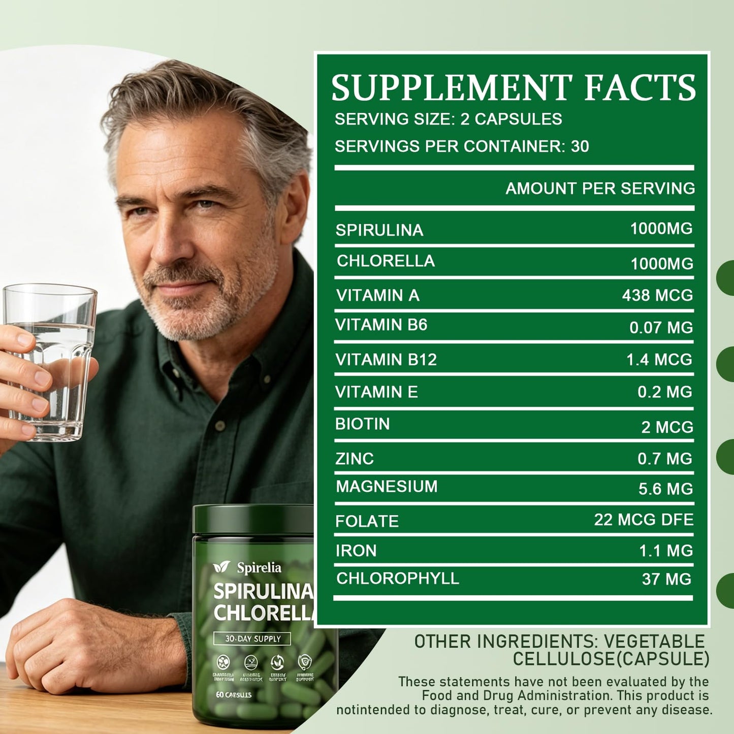 Enerra Spirelia Spirulina and Chlorella Capsules, 1 Capsule