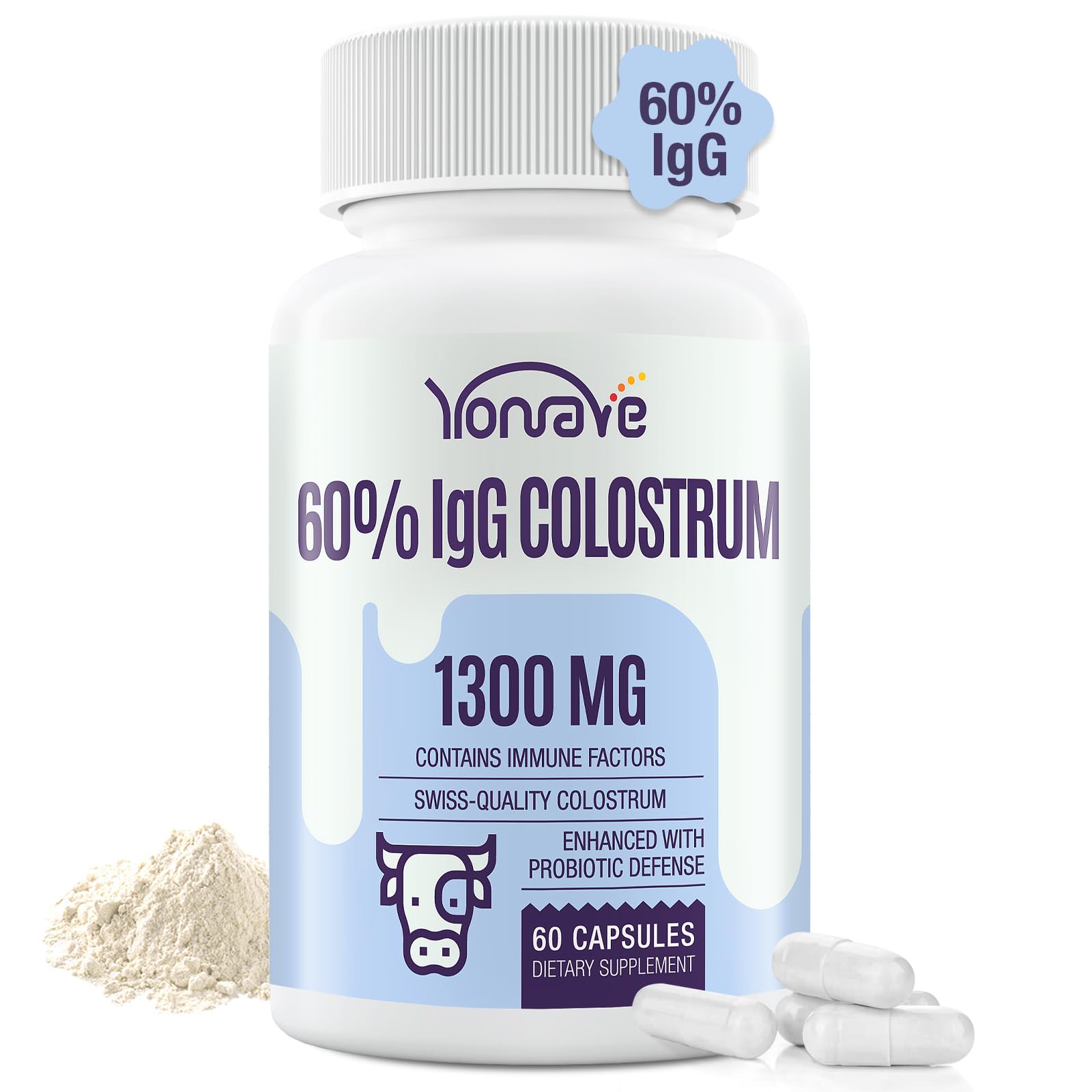 Yonrave Bovine Colostrum Capsules, 60 Count