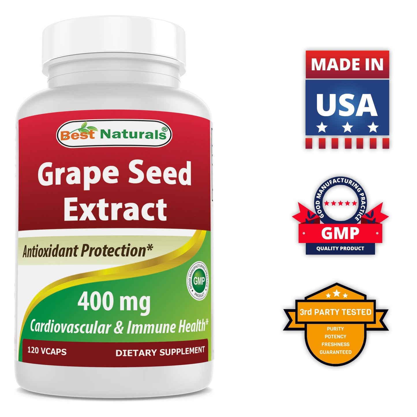 Best Naturals Grape Seed Extract 400 mg & Hawthorn Berry 565 mg Capsules, 2 Capsules