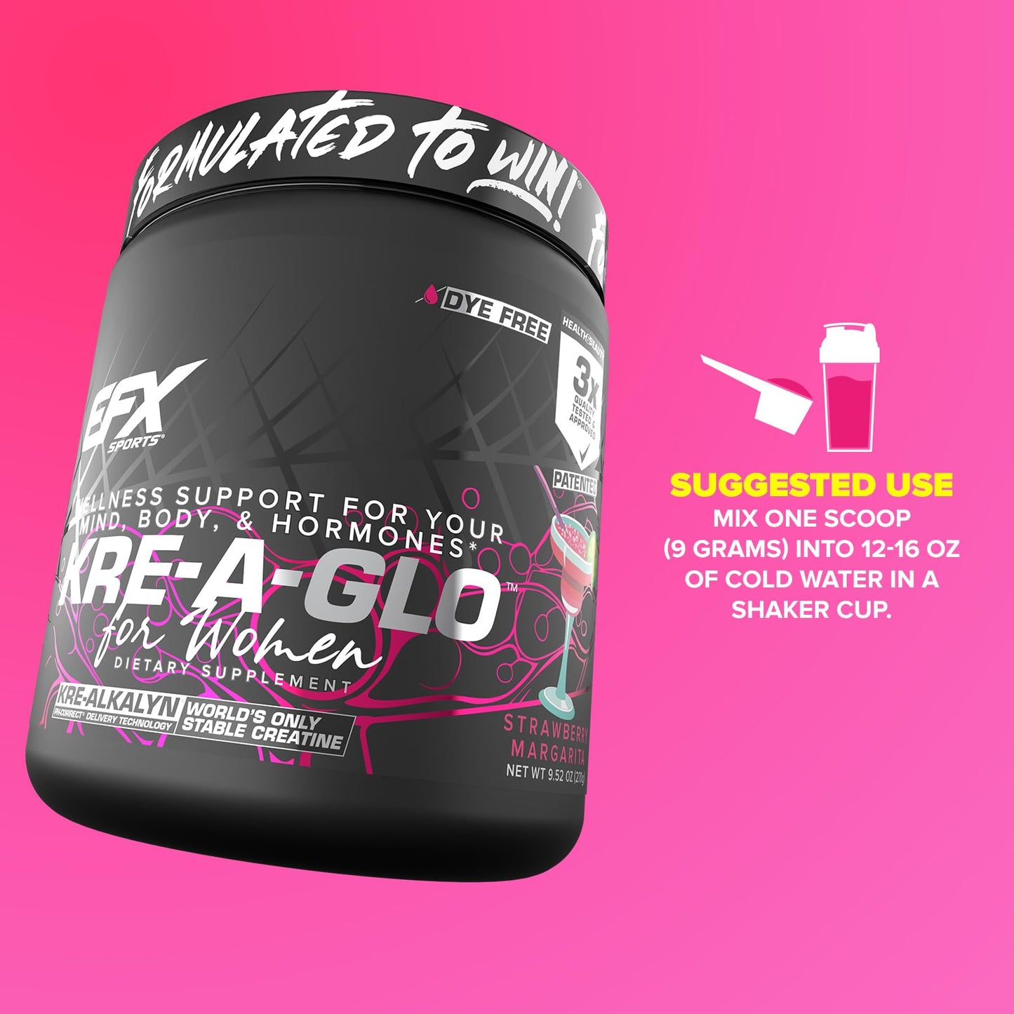 EFX Sports Kre-A-Glo Kre-Alkalyn Creatine for Women Powder, 9.5 Ounce, 30 Servings, Strawberry Margarita