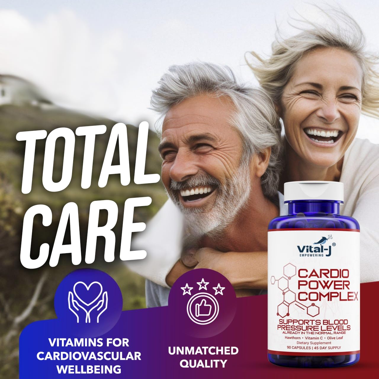 Vital-J Empowering Cardio Power Complex Premium Blood Pressure Support Supplement with Garlic, Hawthorn, Hibiscus, Olive Leaf - 13 Natural Ingredients, 90 Capsules