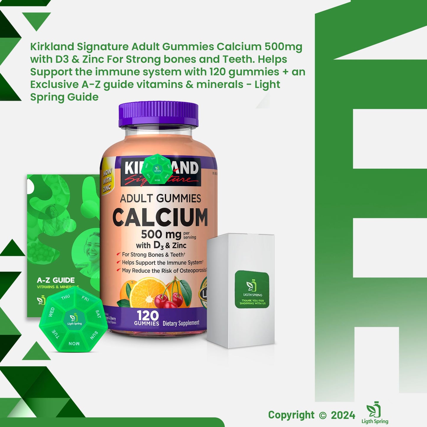 LightSpring Calcium Gummies 500 mg with D3 & Zinc, 120 Gummies