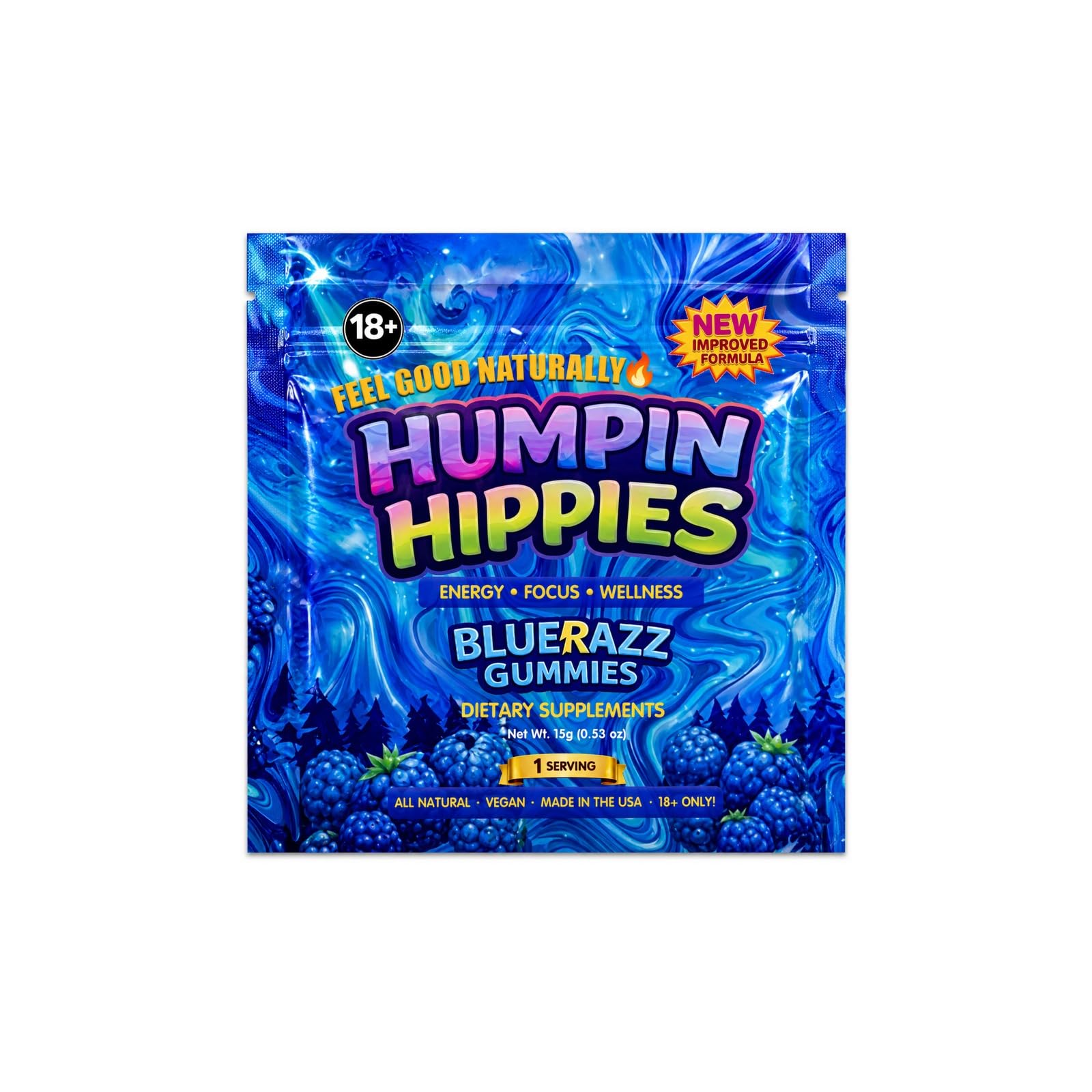 Humpin Hippies Male Blue Razz Gummies 3-Count