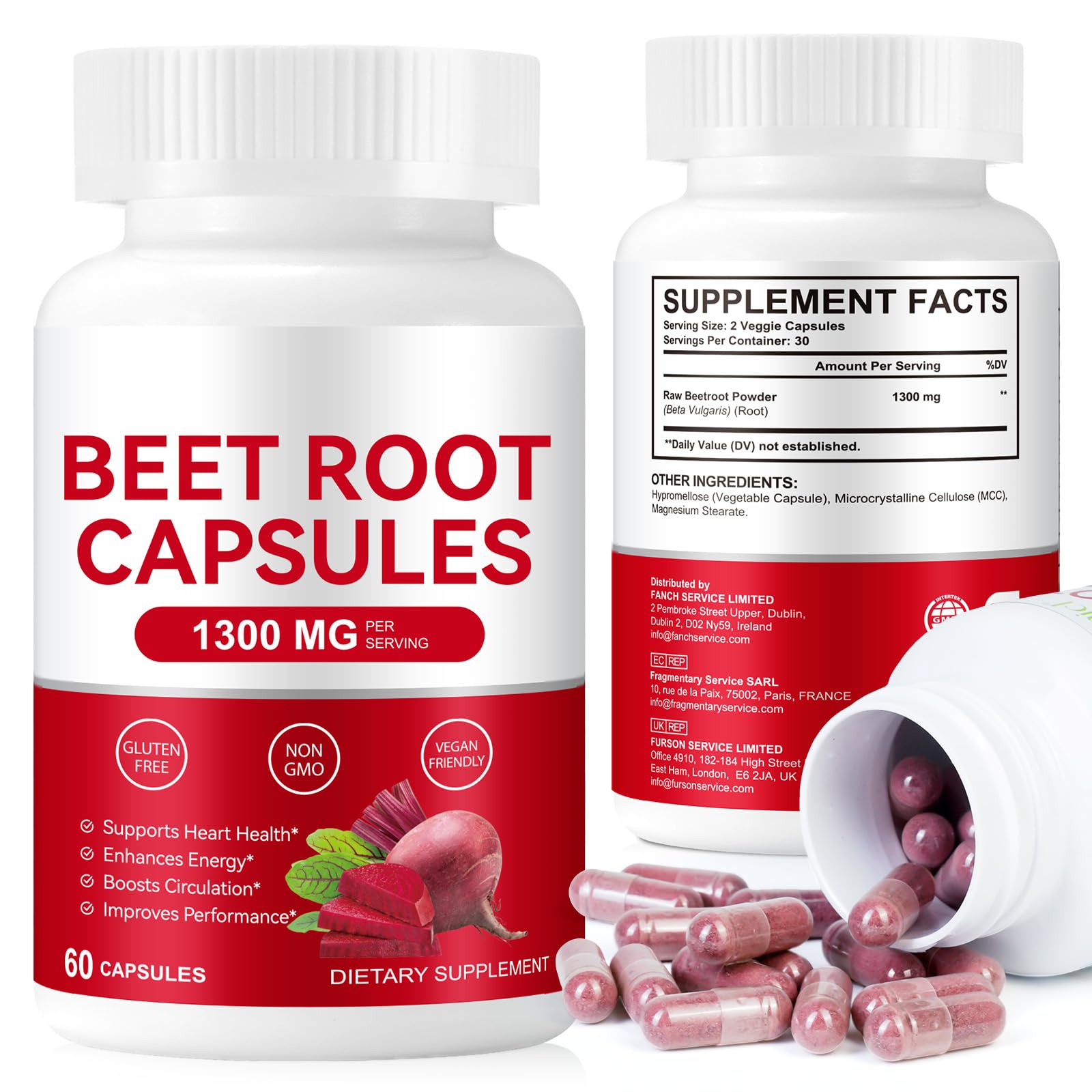 O.SECERT Beet Root Capsules 1300mg Organic Beetroot Powder, Natural Energy & Endurance Support, Non-GMO, 60 Capsules