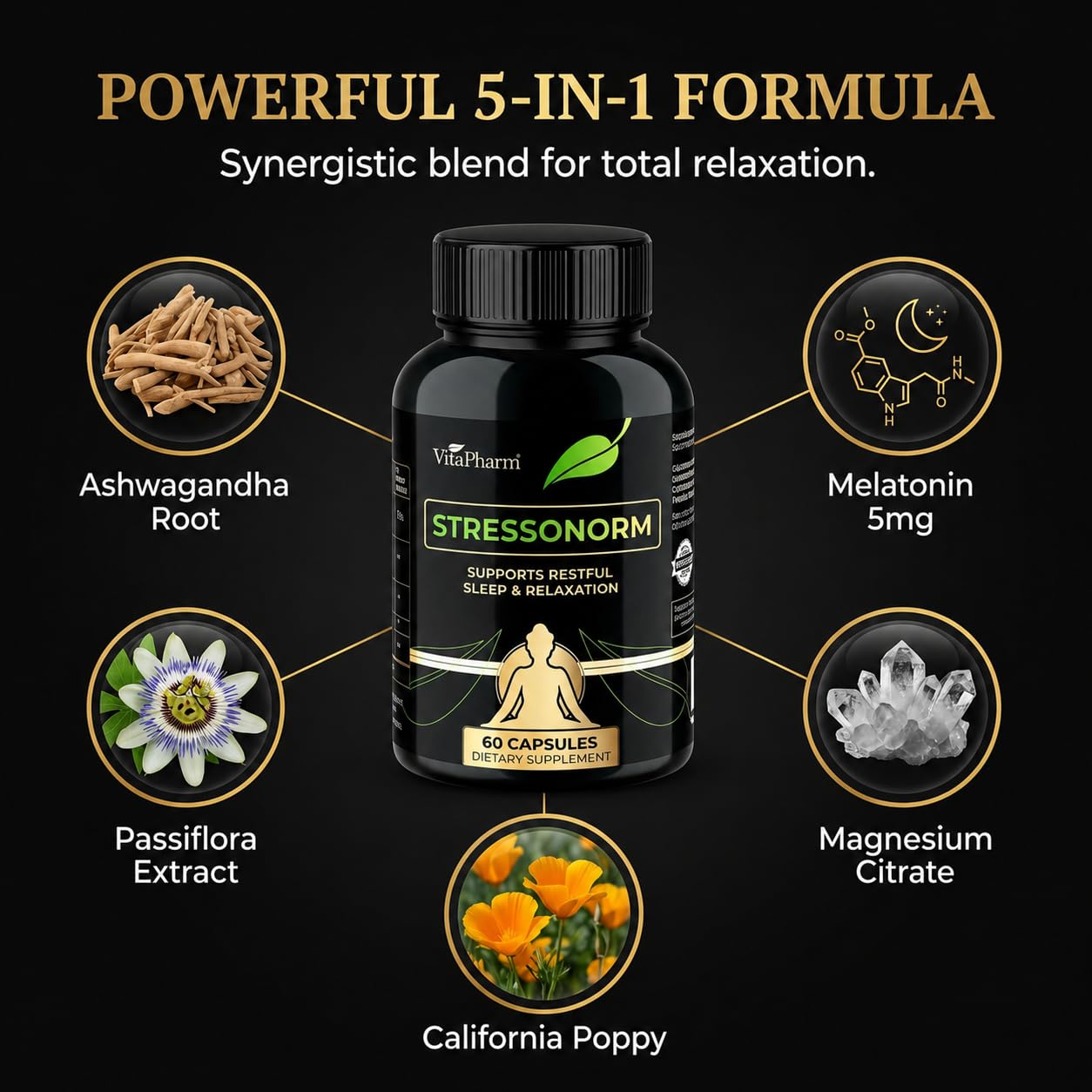 VitaPharm Stressonorm Ashwagandha & Magnesium for Stress, Calm & Better Sleep Capsule, 60 Capsules
