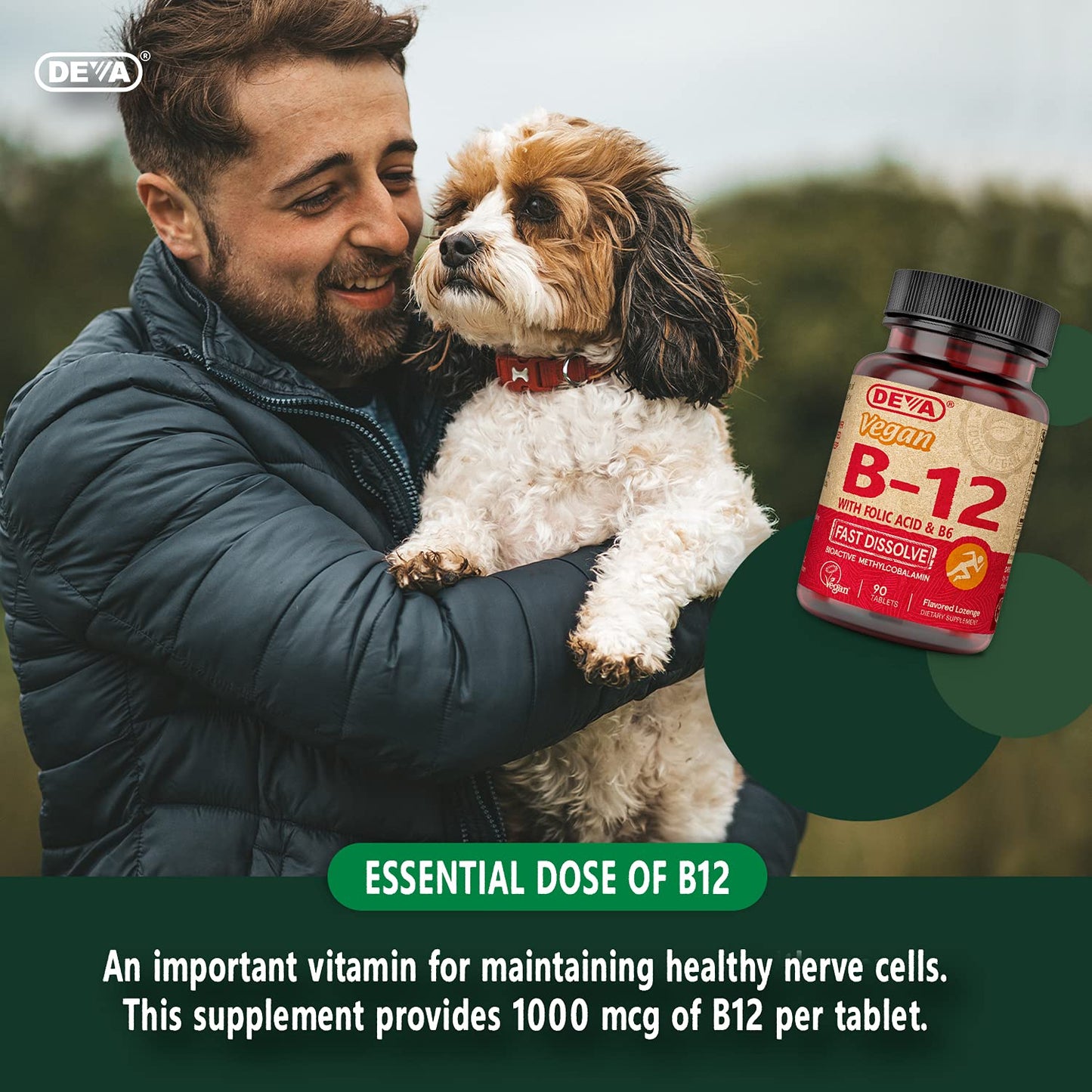 DEVA Vegan Vitamin B12 Fast Dissolve Supplement - Once-Per-Day Complex with 1000 mcg Methylcobalamin B12, Folic Acid, B6 - Lemon Flavor, 90 Tablets