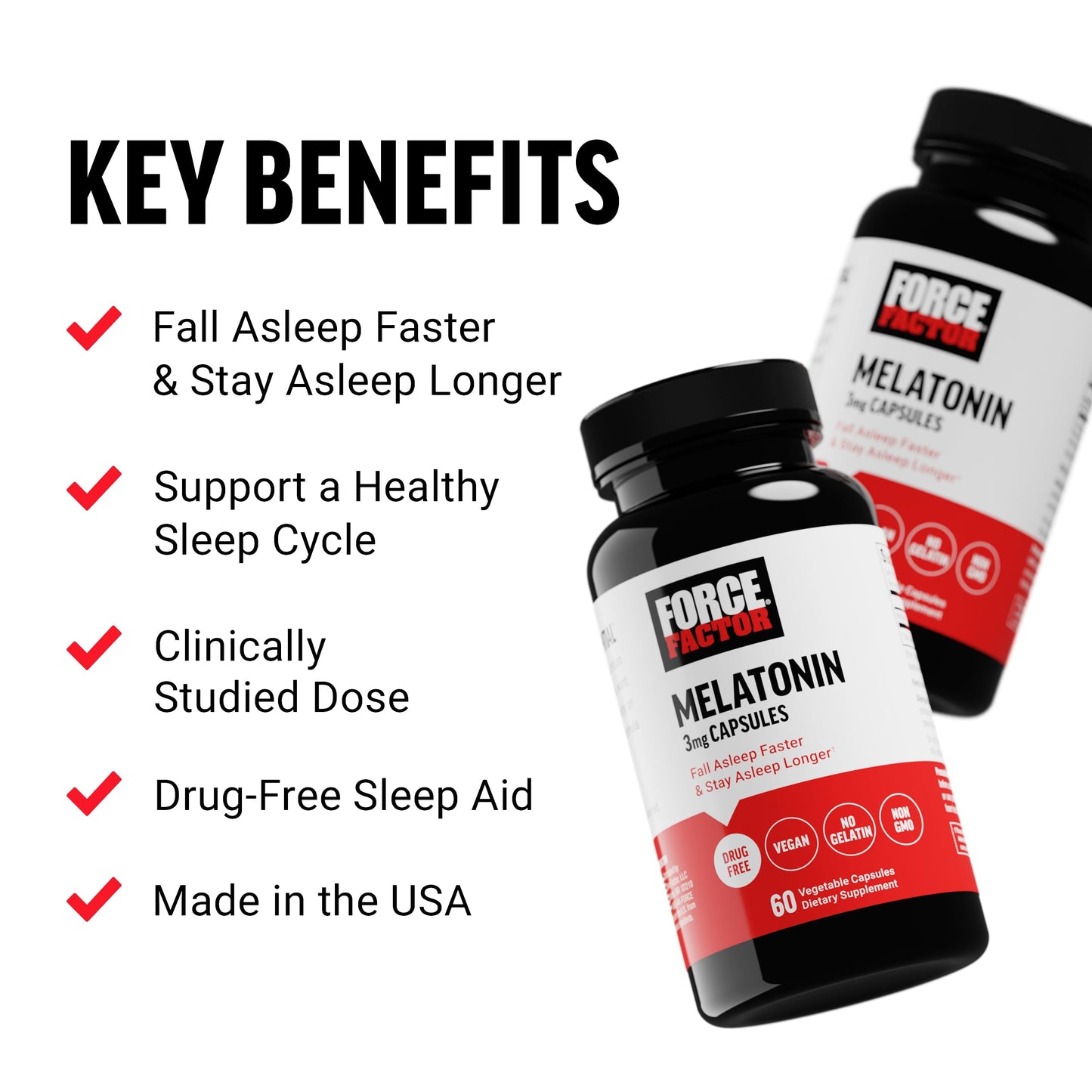 Force Factor Melatonin 3mg Capsules, 60 Count