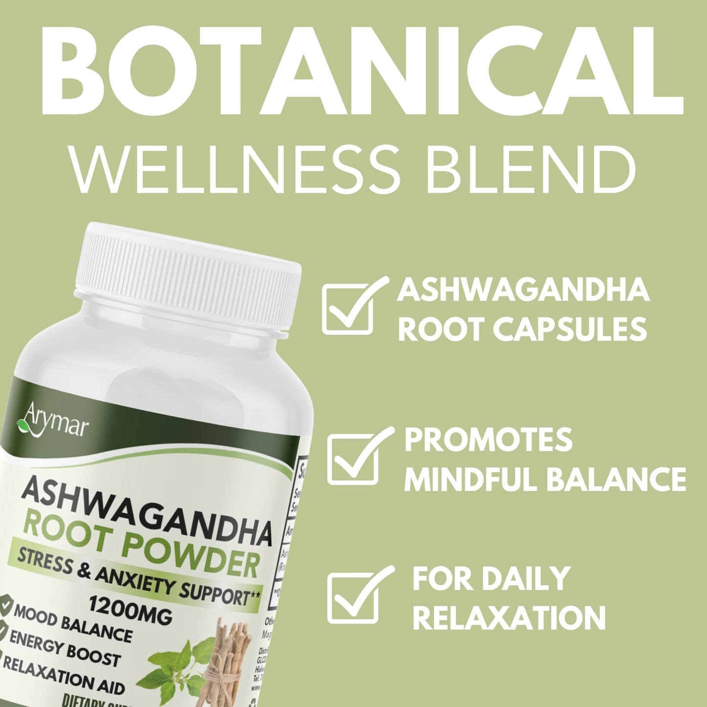 Arymar Ashwagandha Root Powder Capsules, 60 Capsules