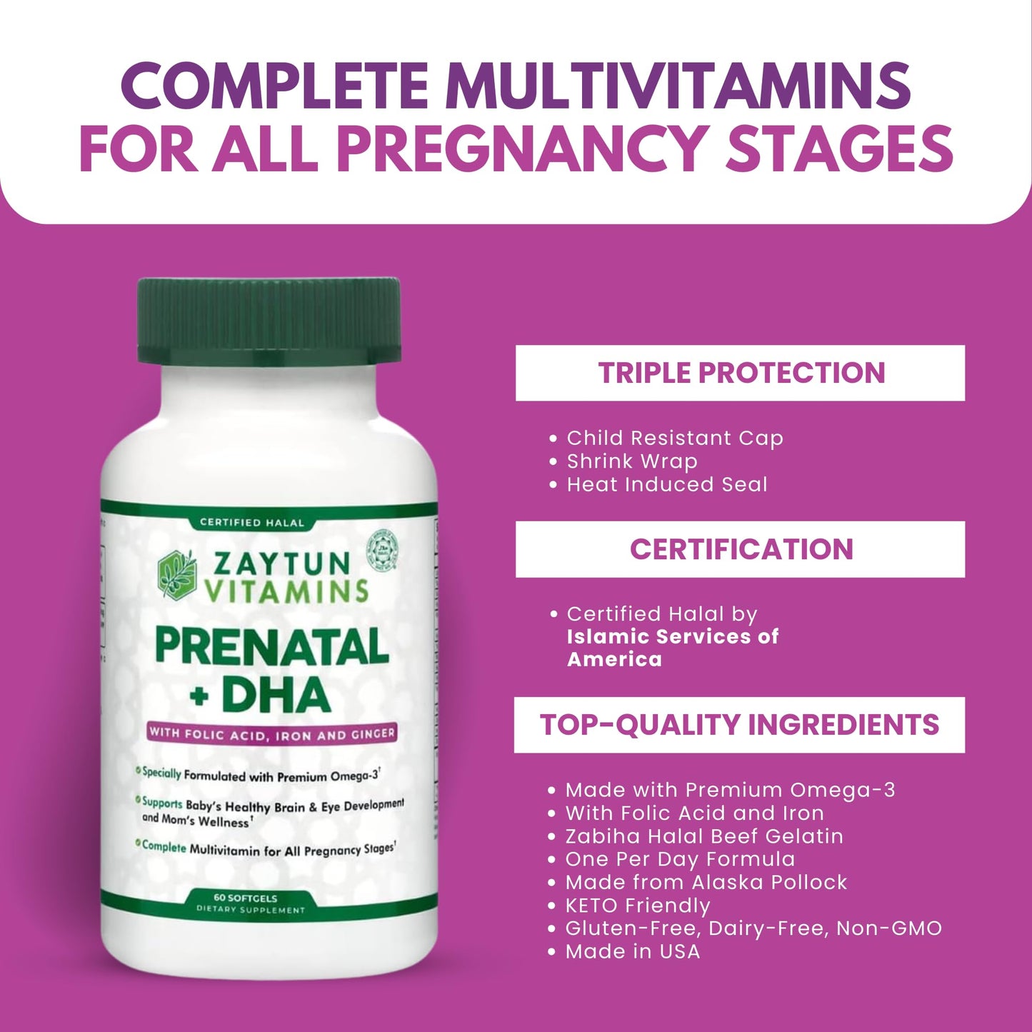 Zaytun Vitamins Halal Prenatal Vitamins + DHA Softgels 60 Count